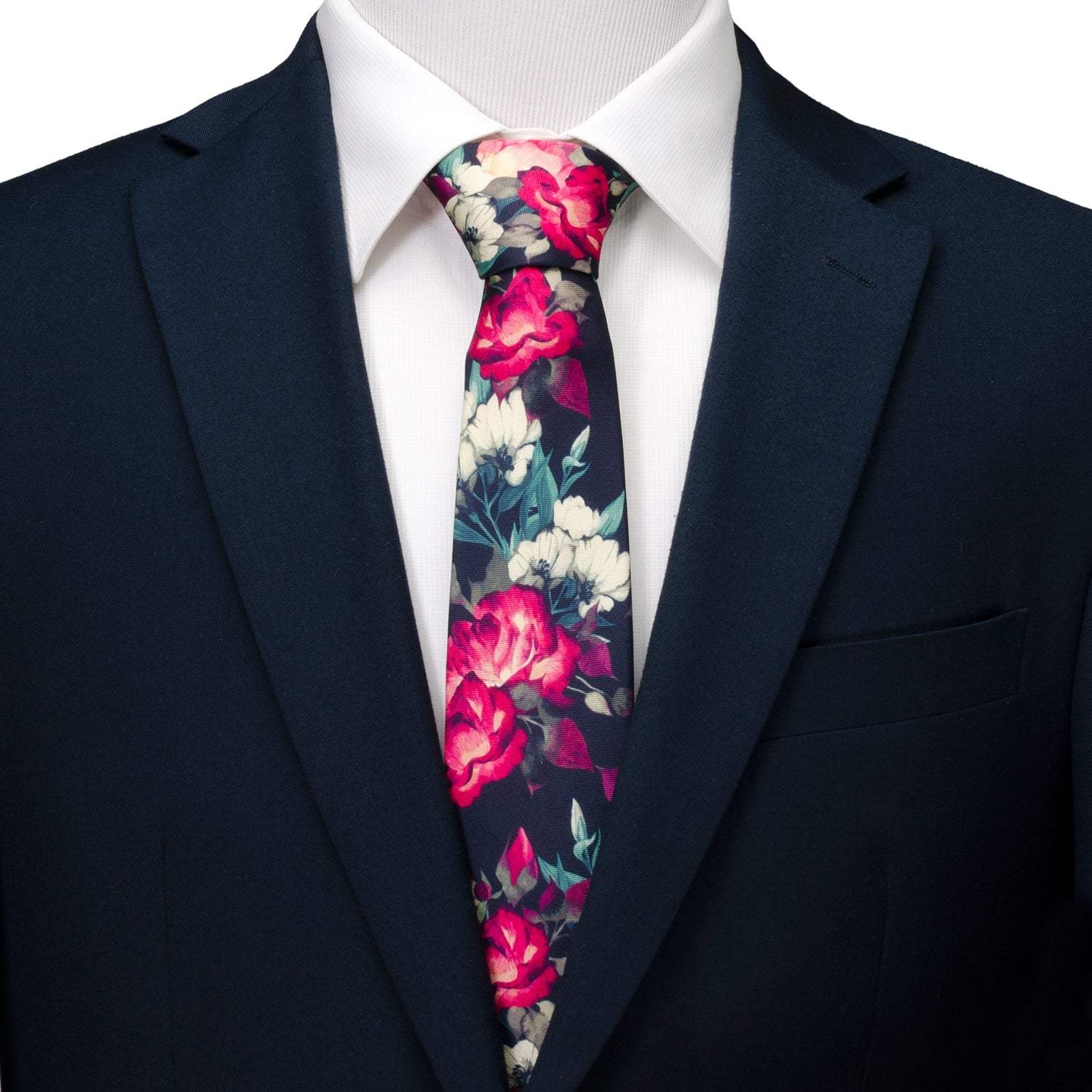 Painted Floral Navy Silk Men's Tie - Cufflinks.com - Flyclothing LLC