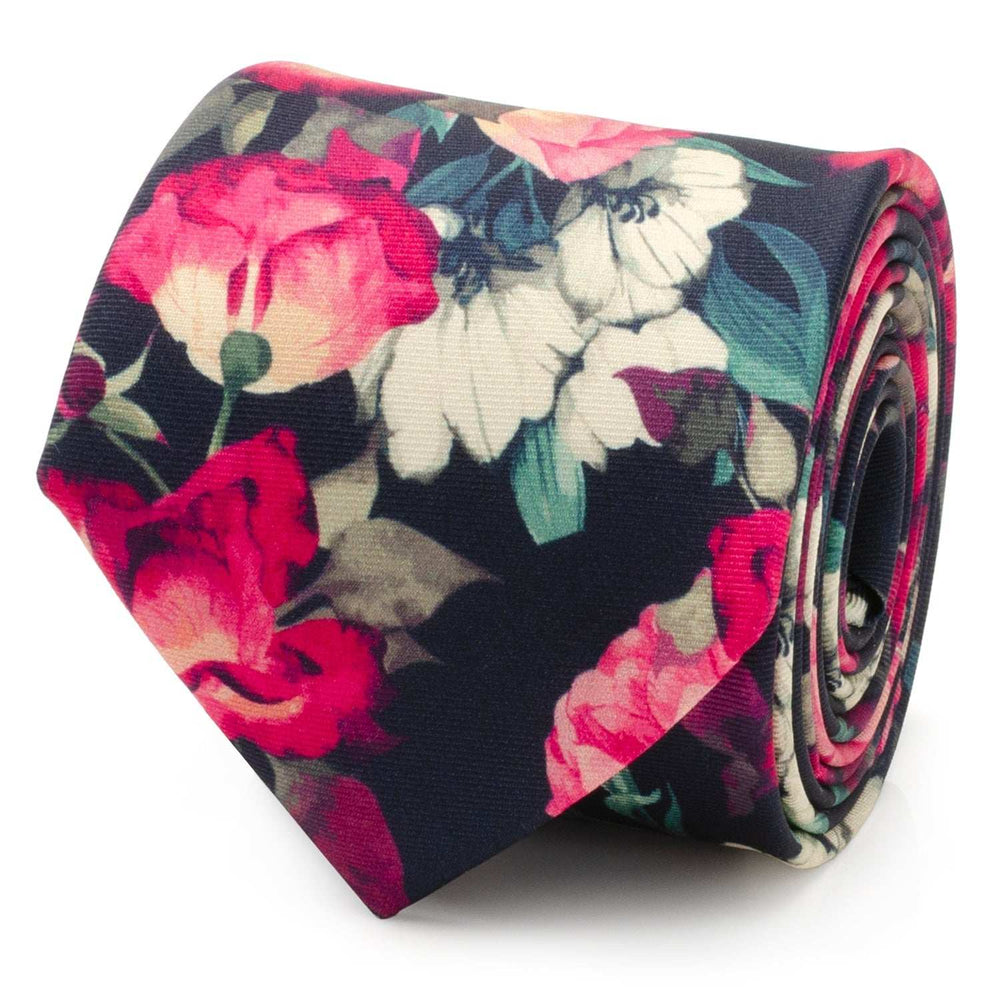 Painted Floral Navy Necktie and Pocket Square Gift Set - Cufflinks.com - Flyclothing LLC