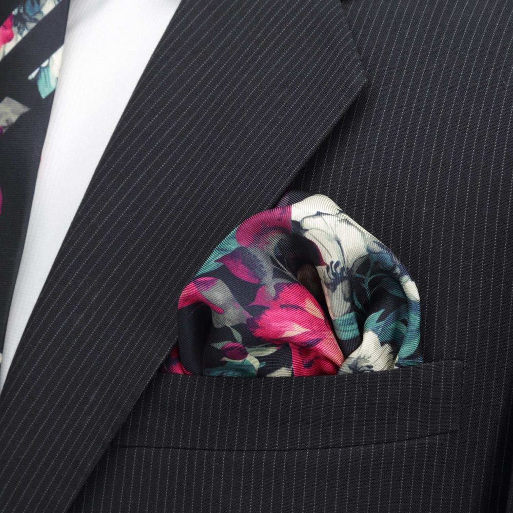 Painted Floral Navy Necktie and Pocket Square Gift Set - Cufflinks.com - Flyclothing LLC