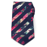 Painted Floral Navy Stripe Silk Men's Tie - Cufflinks.com - Flyclothing LLC