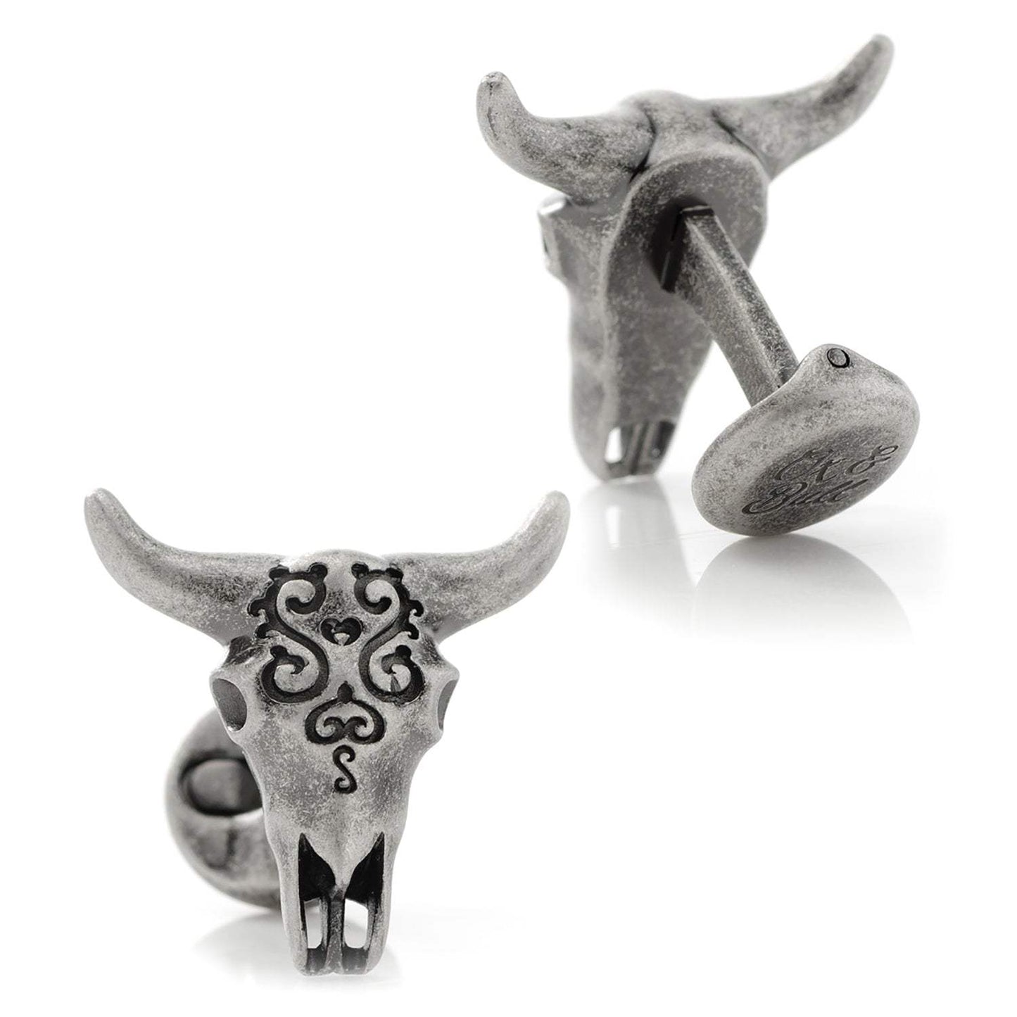 Antique Stainless Steel Carved Cow's Skull - Cufflinks.com - Flyclothing LLC