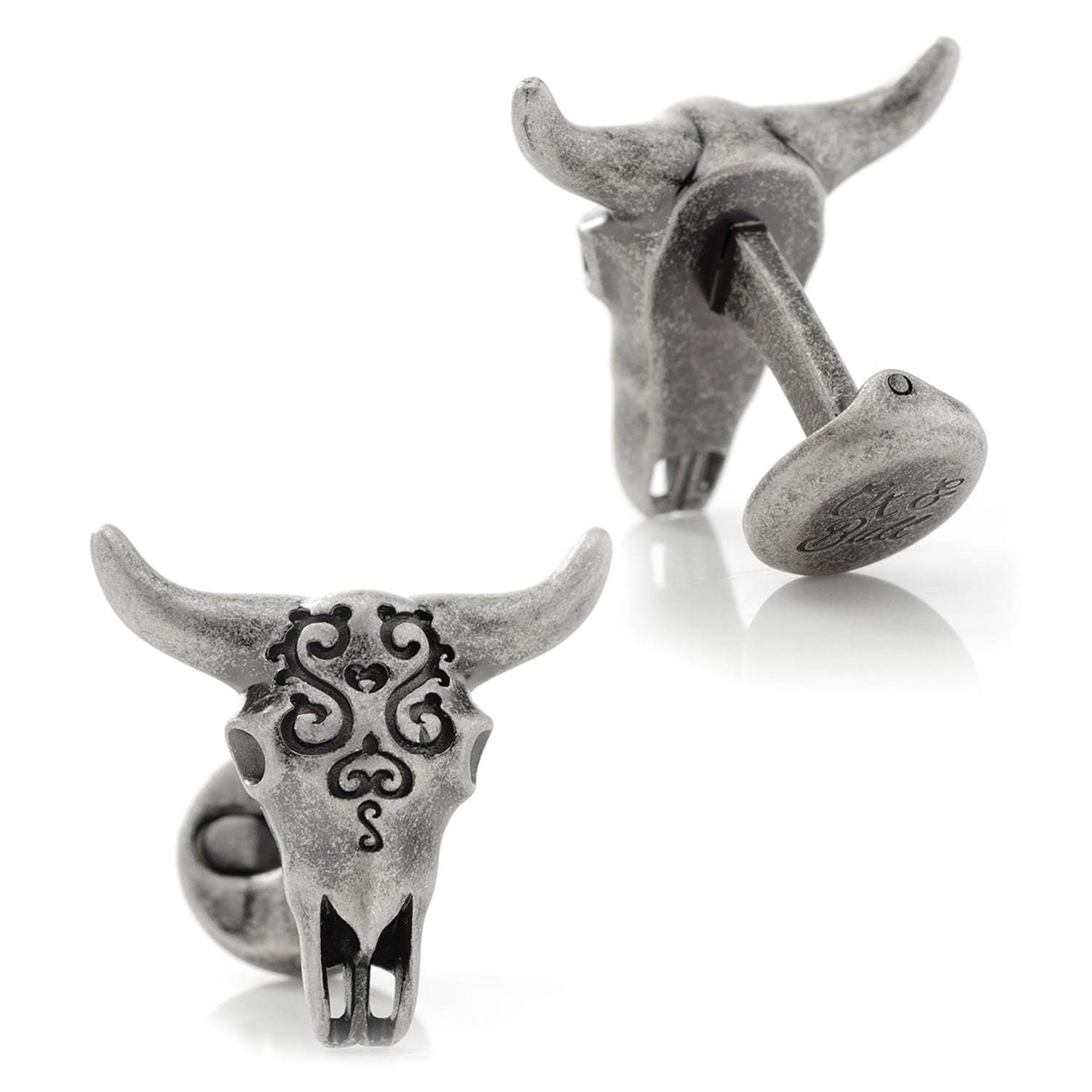 Antique Stainless Steel Carved Cow's Skull - Cufflinks.com - Flyclothing LLC