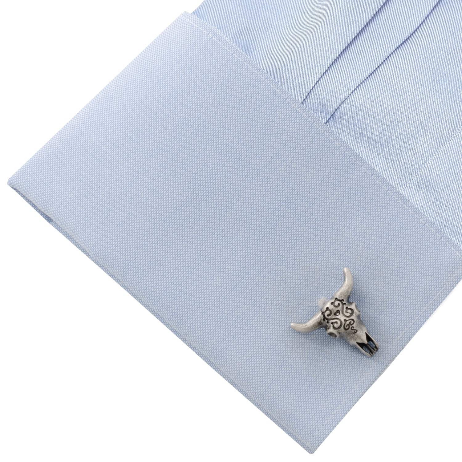 Antique Stainless Steel Carved Cow's Skull - Cufflinks.com - Flyclothing LLC