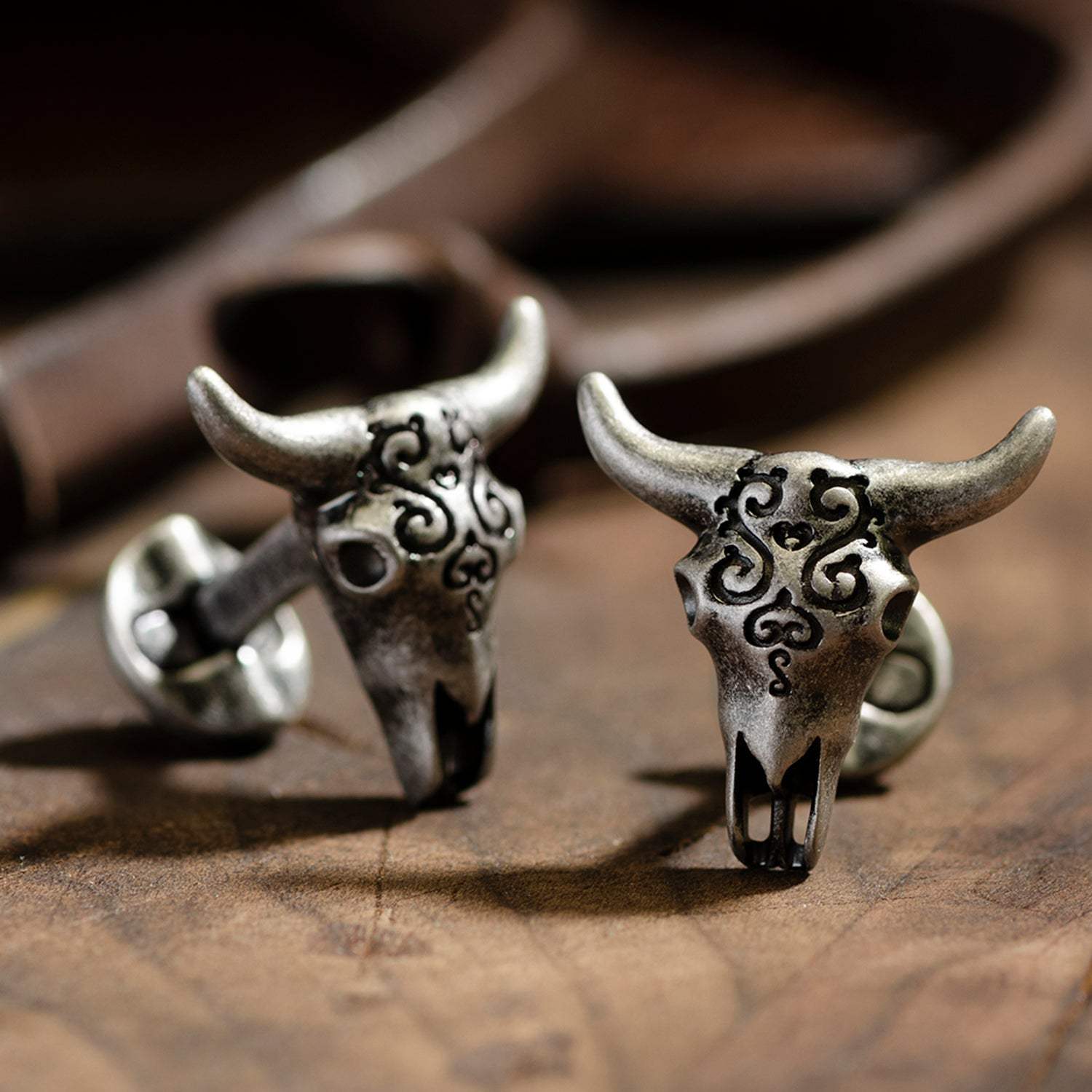 Antique Stainless Steel Carved Cow's Skull - Cufflinks.com - Flyclothing LLC