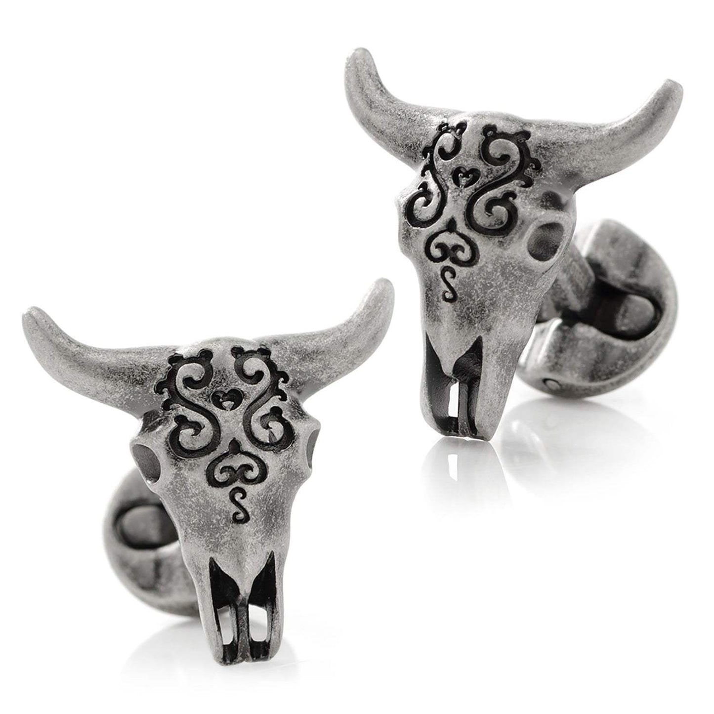 Antique Stainless Steel Carved Cow's Skull - Cufflinks.com - Flyclothing LLC