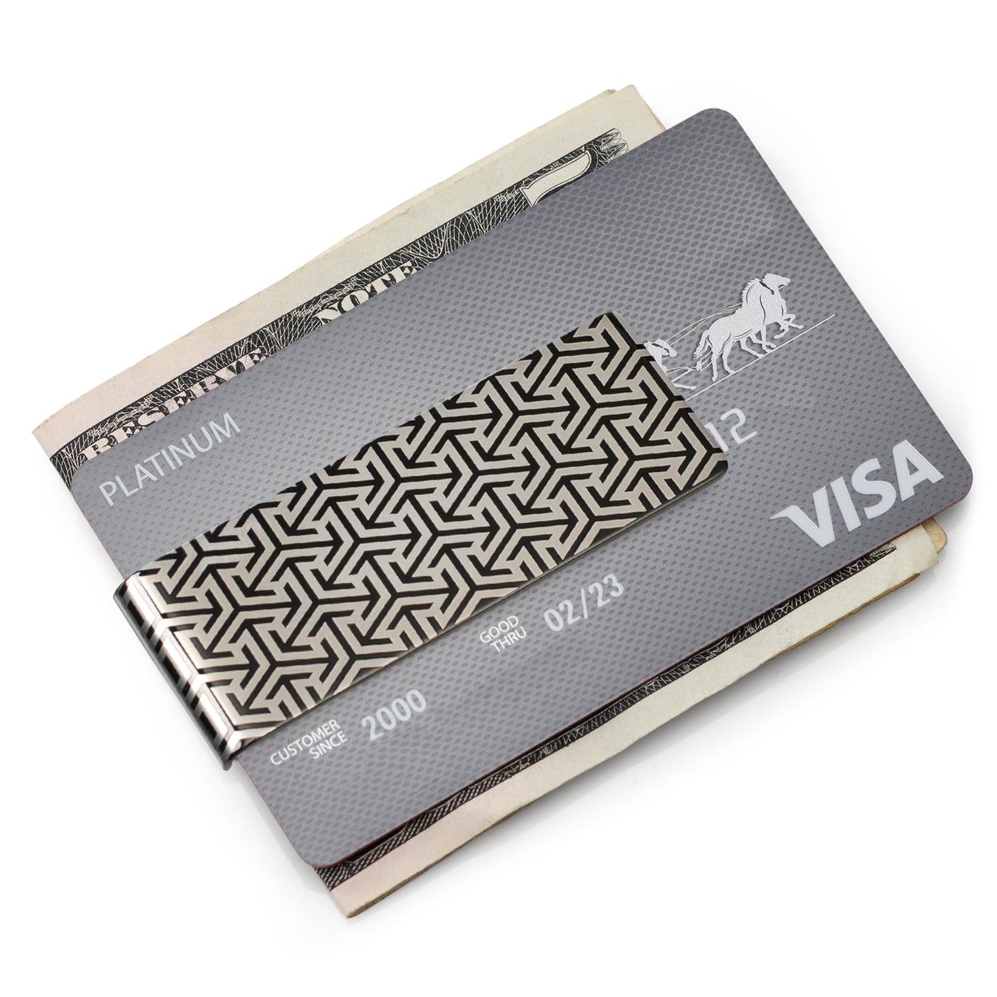Geometric Stainless Steel Gunmetal Engraved Money Clip