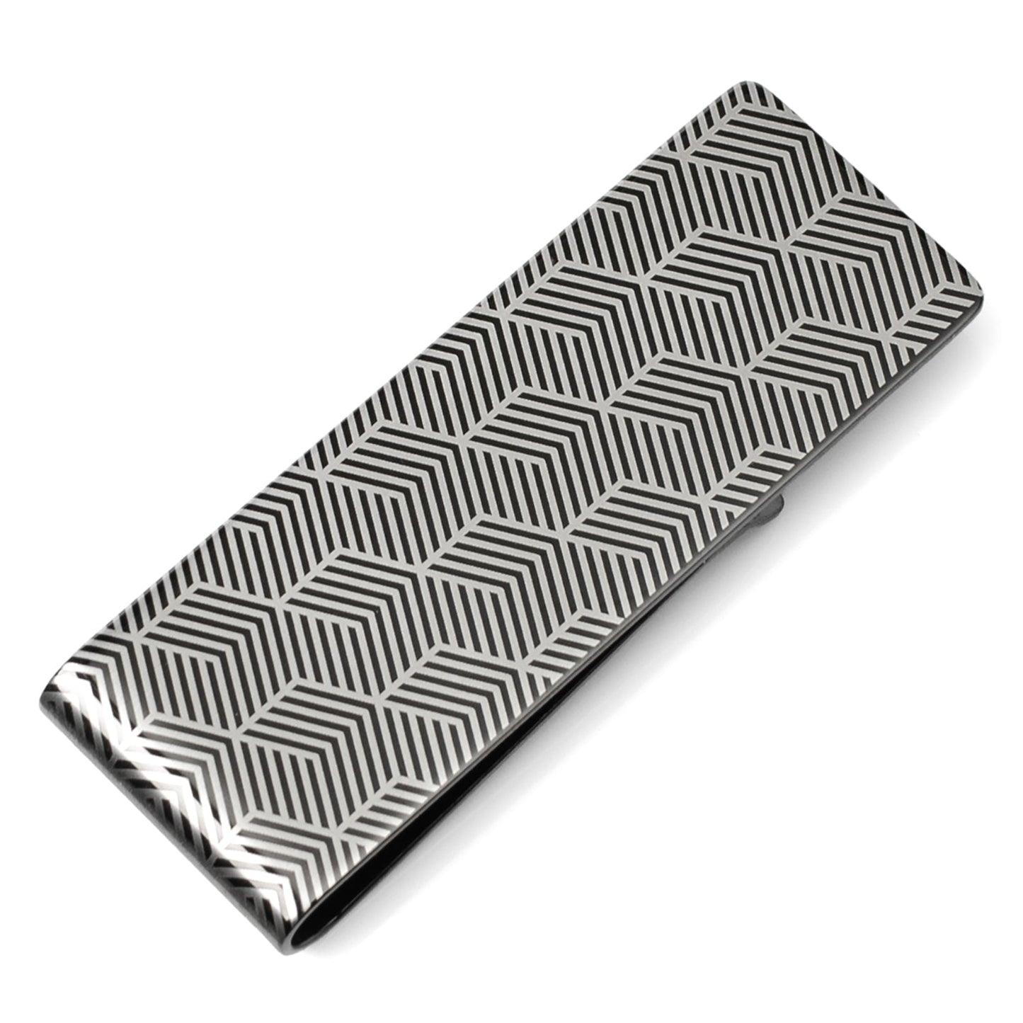 Geometric Stainless Steel Gunmetal Engraved Money Clip