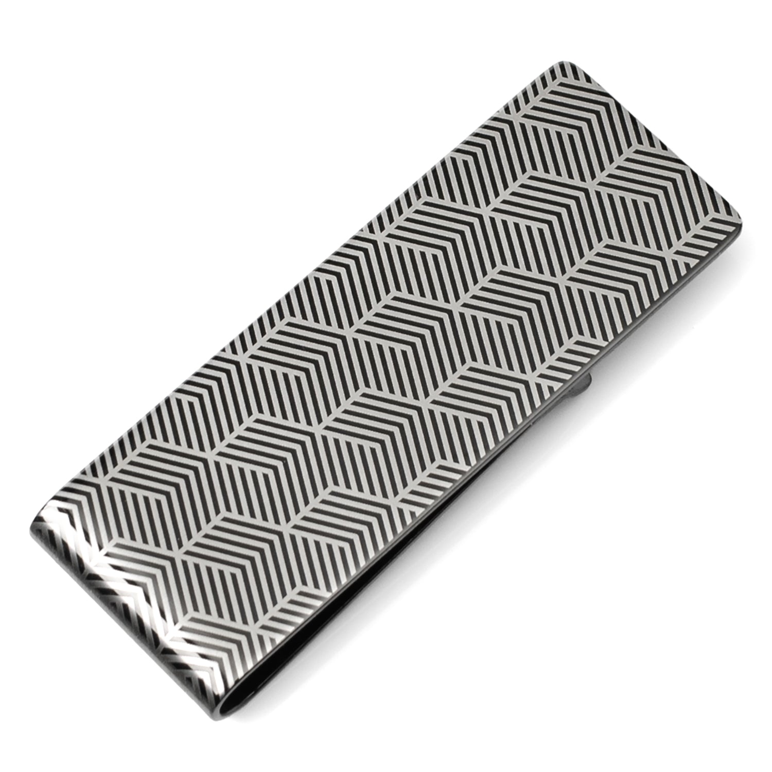 Geometric Stainless Steel Gunmetal Engraved Money Clip