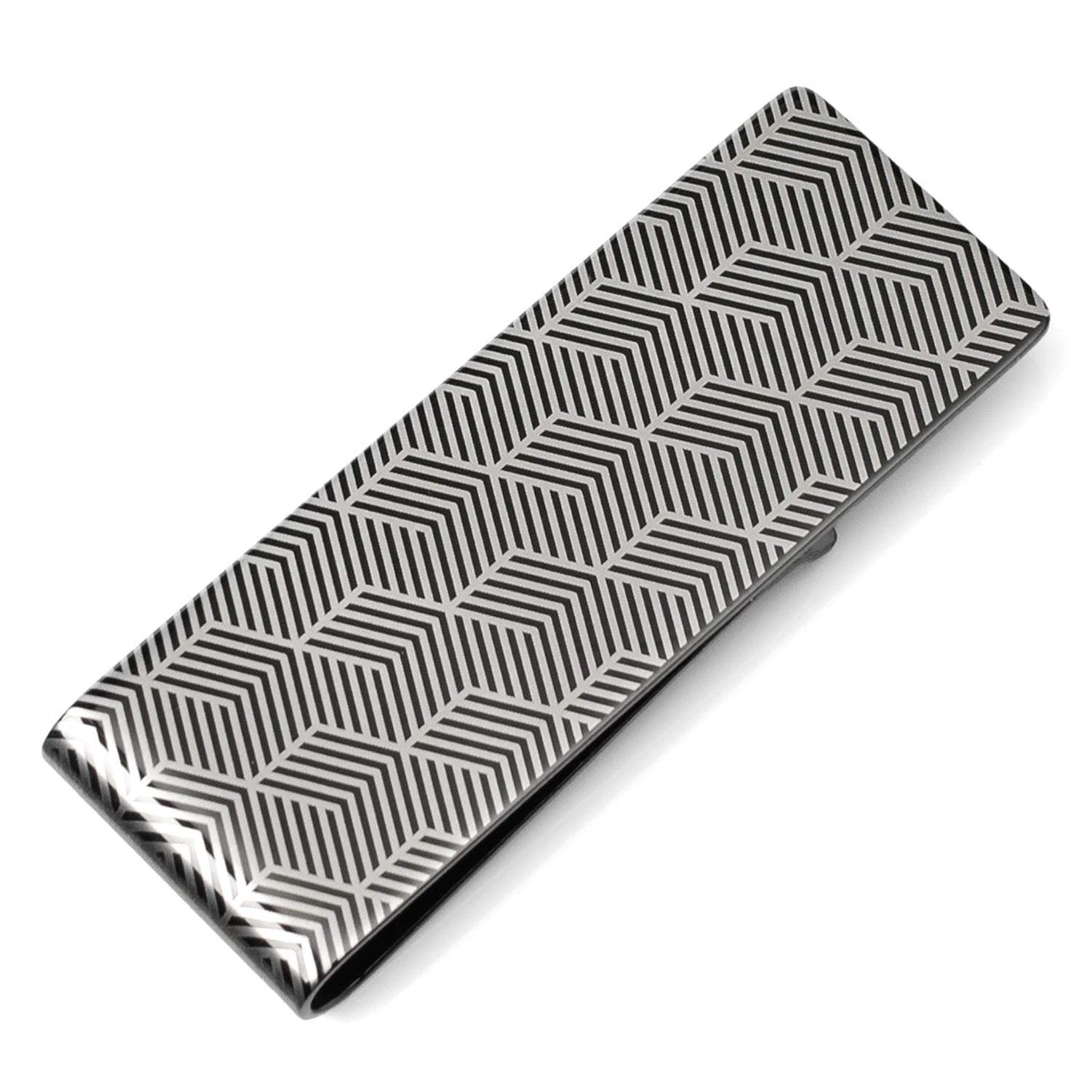 Geometric Stainless Steel Gunmetal Engraved Money Clip - Cufflinks.com - Flyclothing LLC