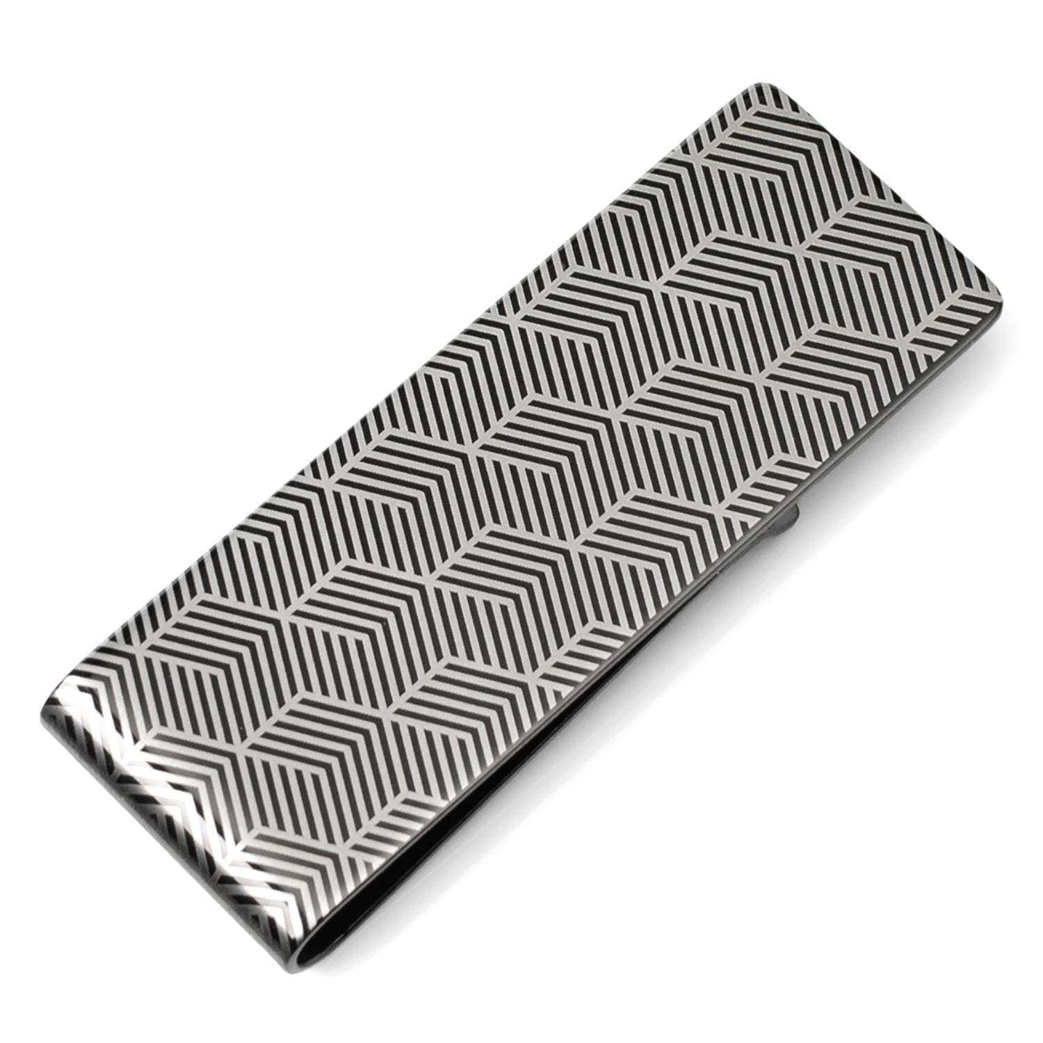 Geometric Stainless Steel Gunmetal Engraved Money Clip - Cufflinks.com - Flyclothing LLC