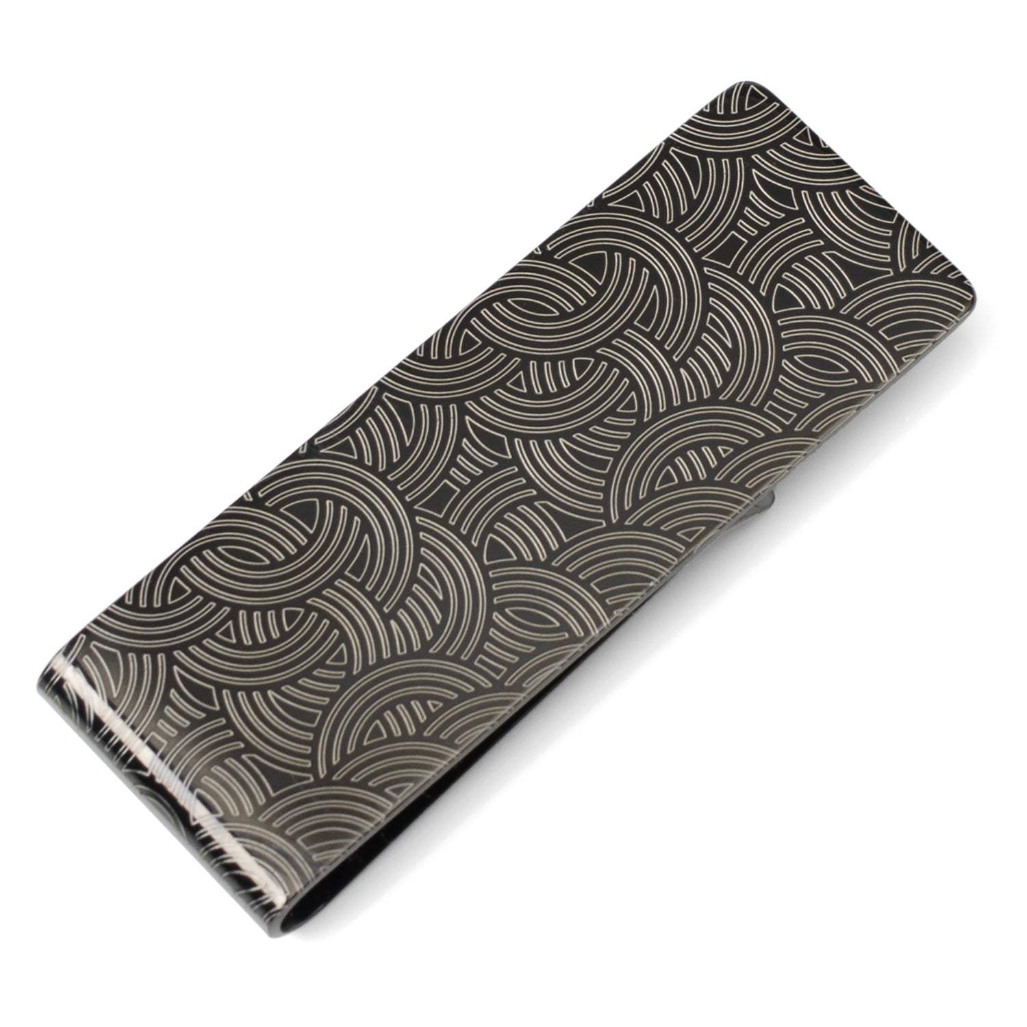 Geometric Stainless Steel Gunmetal Engraved Money Clip - Cufflinks.com - Flyclothing LLC
