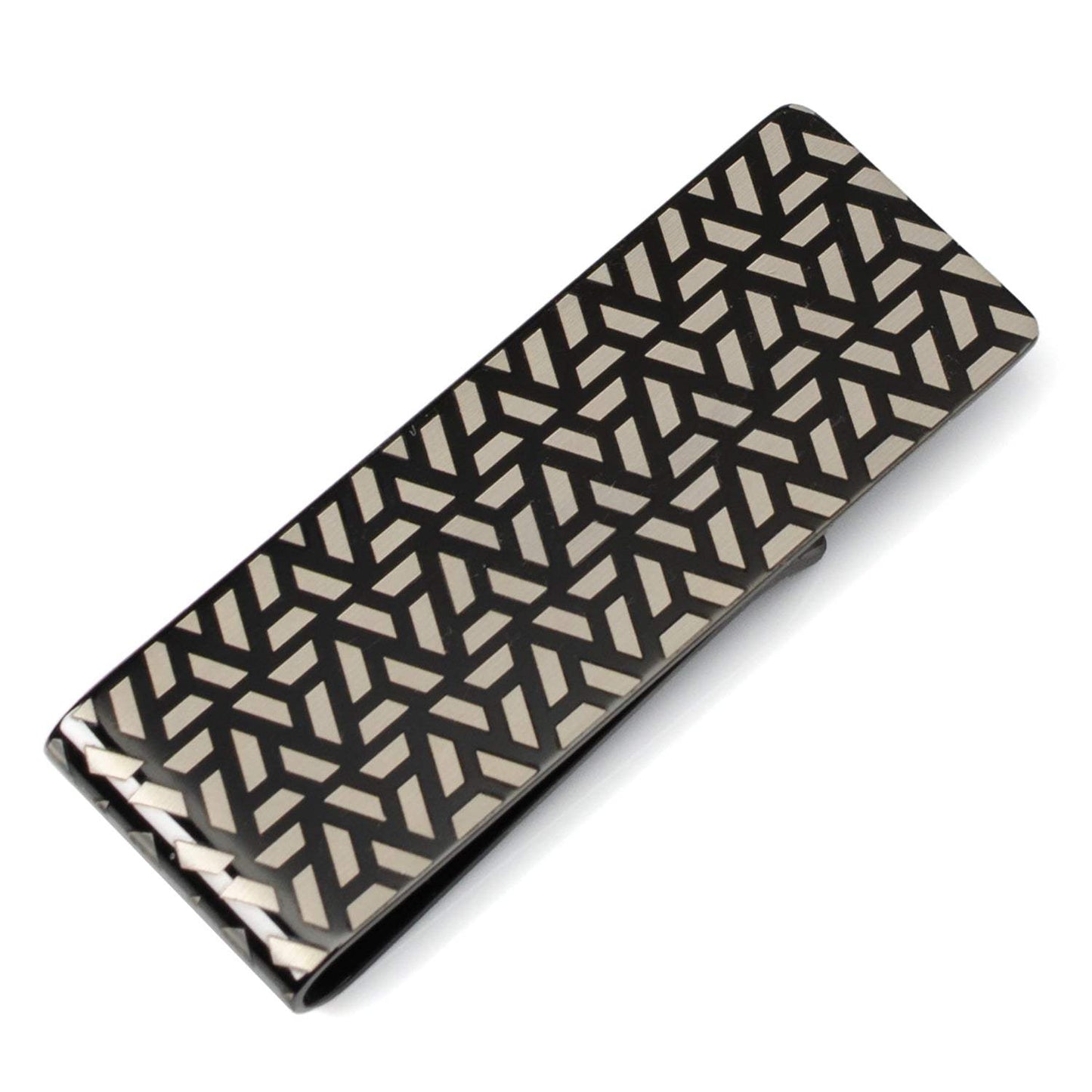 Geometric Stainless Steel Gunmetal Engraved Money Clip - Cufflinks.com - Flyclothing LLC