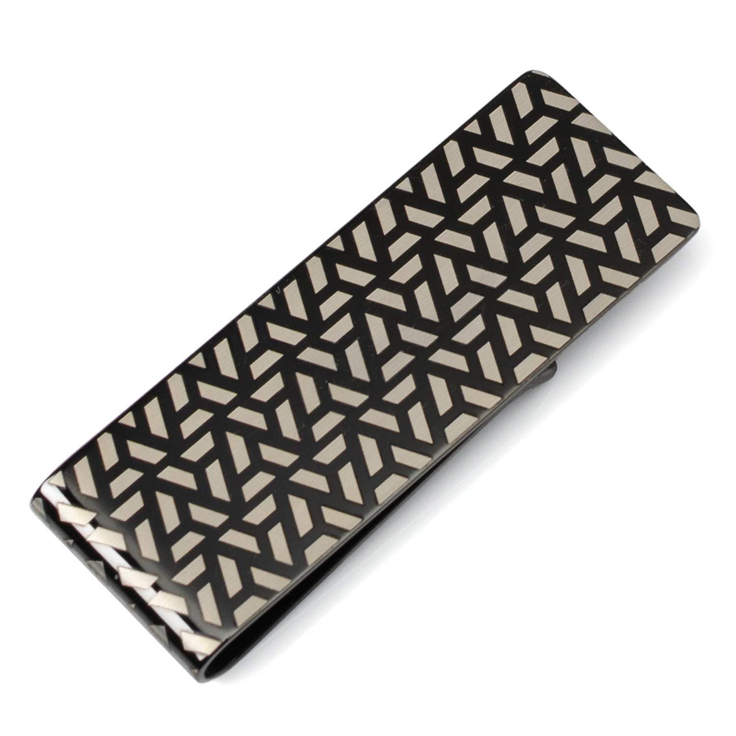 Geometric Stainless Steel Gunmetal Engraved Money Clip - Cufflinks.com - Flyclothing LLC