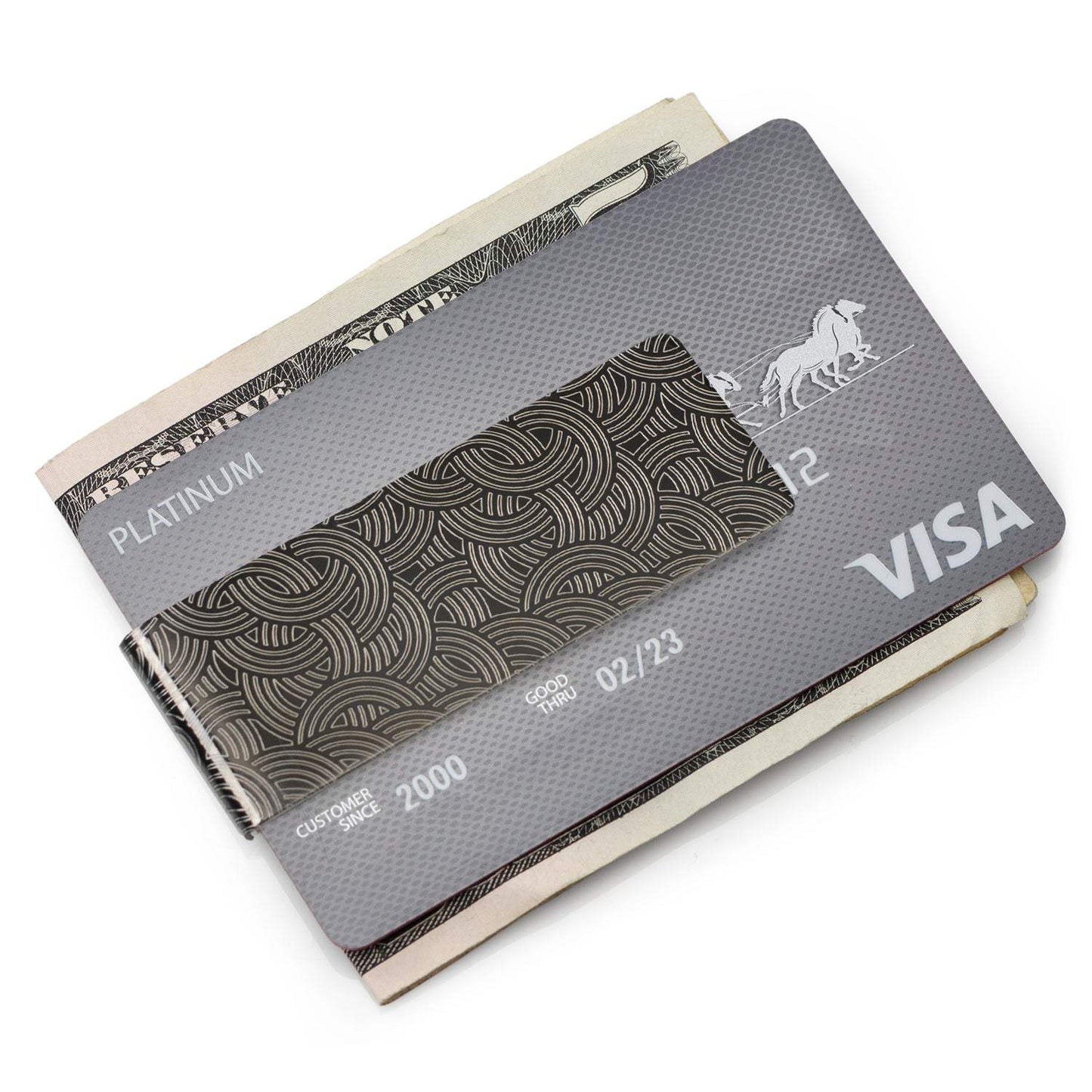 Geometric Stainless Steel Gunmetal Engraved Money Clip - Cufflinks.com - Flyclothing LLC