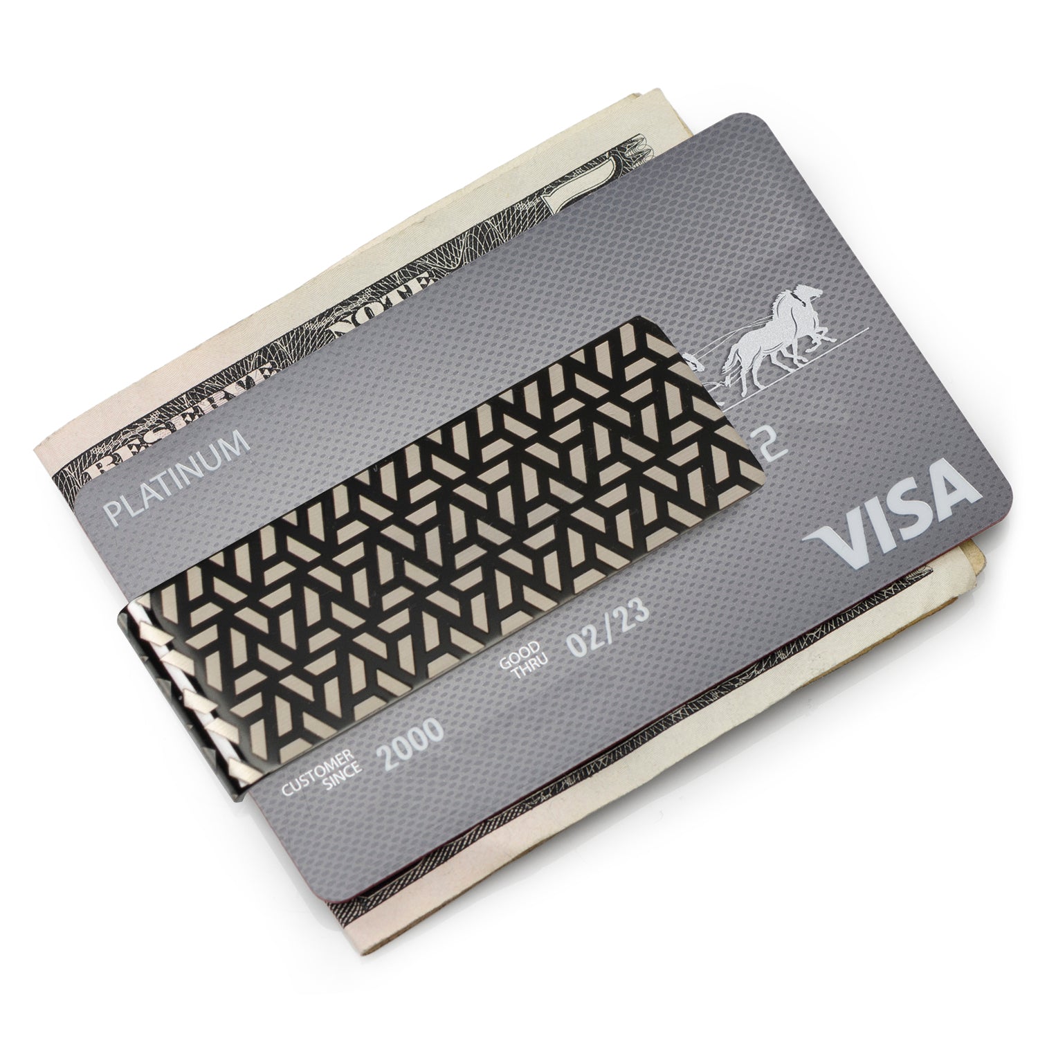 Geometric Stainless Steel Gunmetal Engraved Money Clip