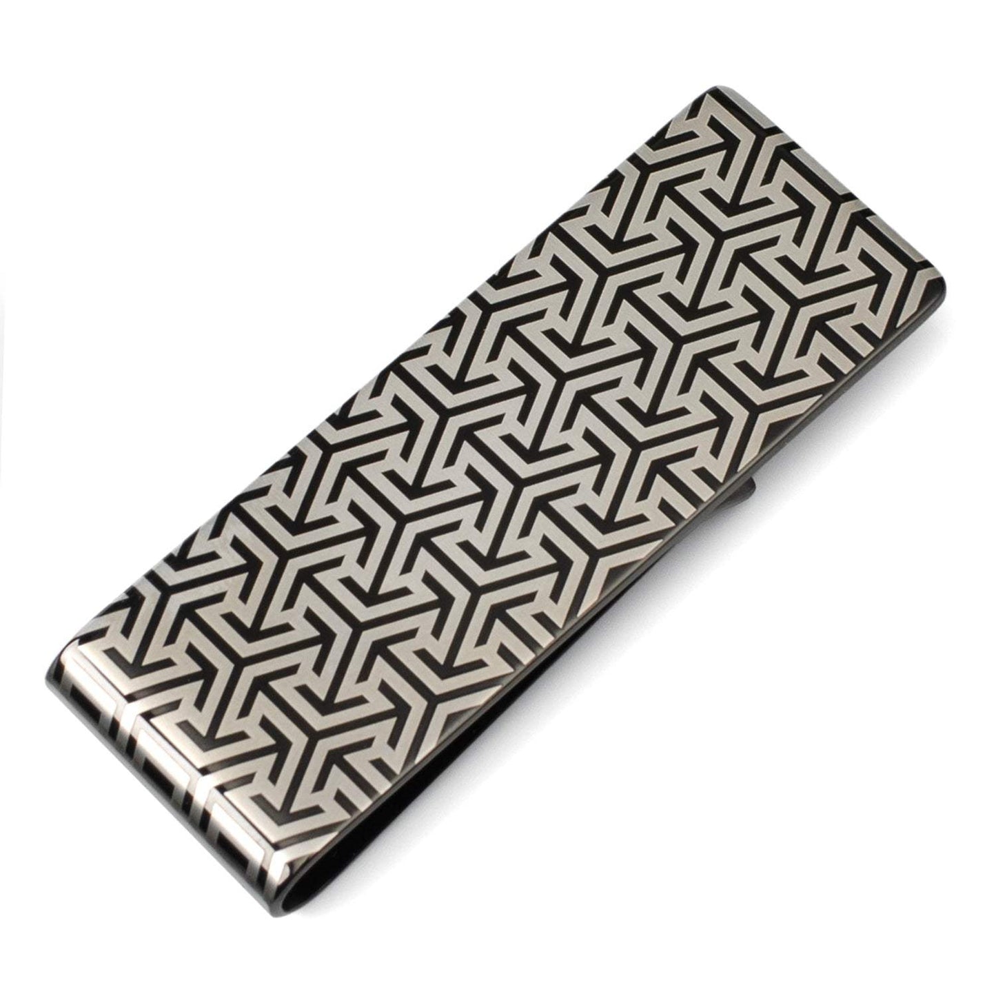 Geometric Stainless Steel Gunmetal Engraved Money Clip - Cufflinks.com - Flyclothing LLC