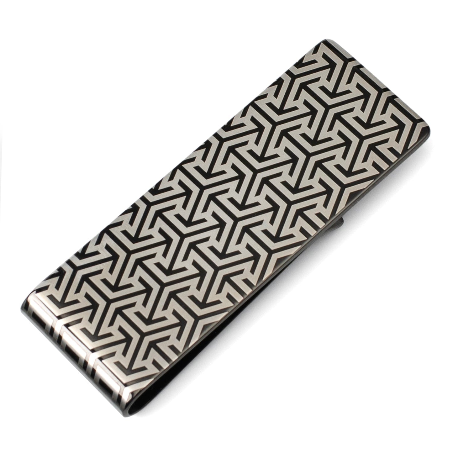 Geometric Stainless Steel Gunmetal Engraved Money Clip