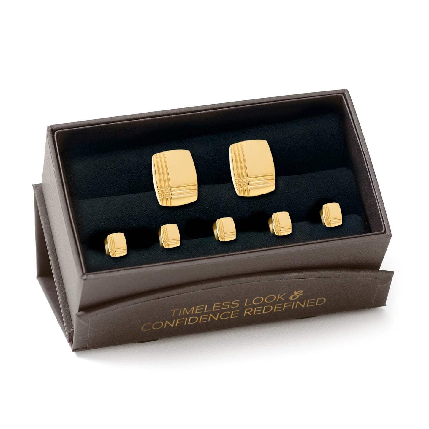 Stainless Steel Gold Tartan 5-Stud Set - Cufflinks.com - Flyclothing LLC