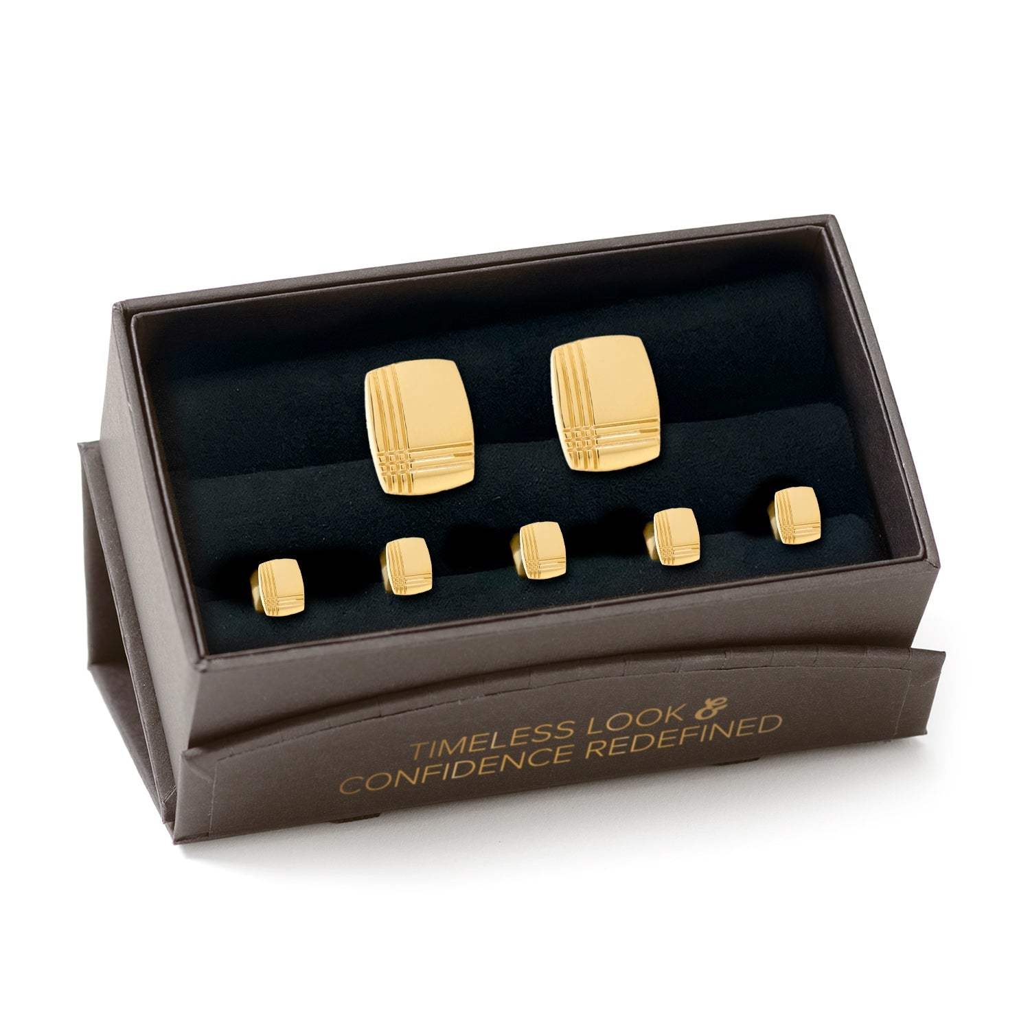 Stainless Steel Gold Tartan 5-Stud Set - Cufflinks.com - Flyclothing LLC