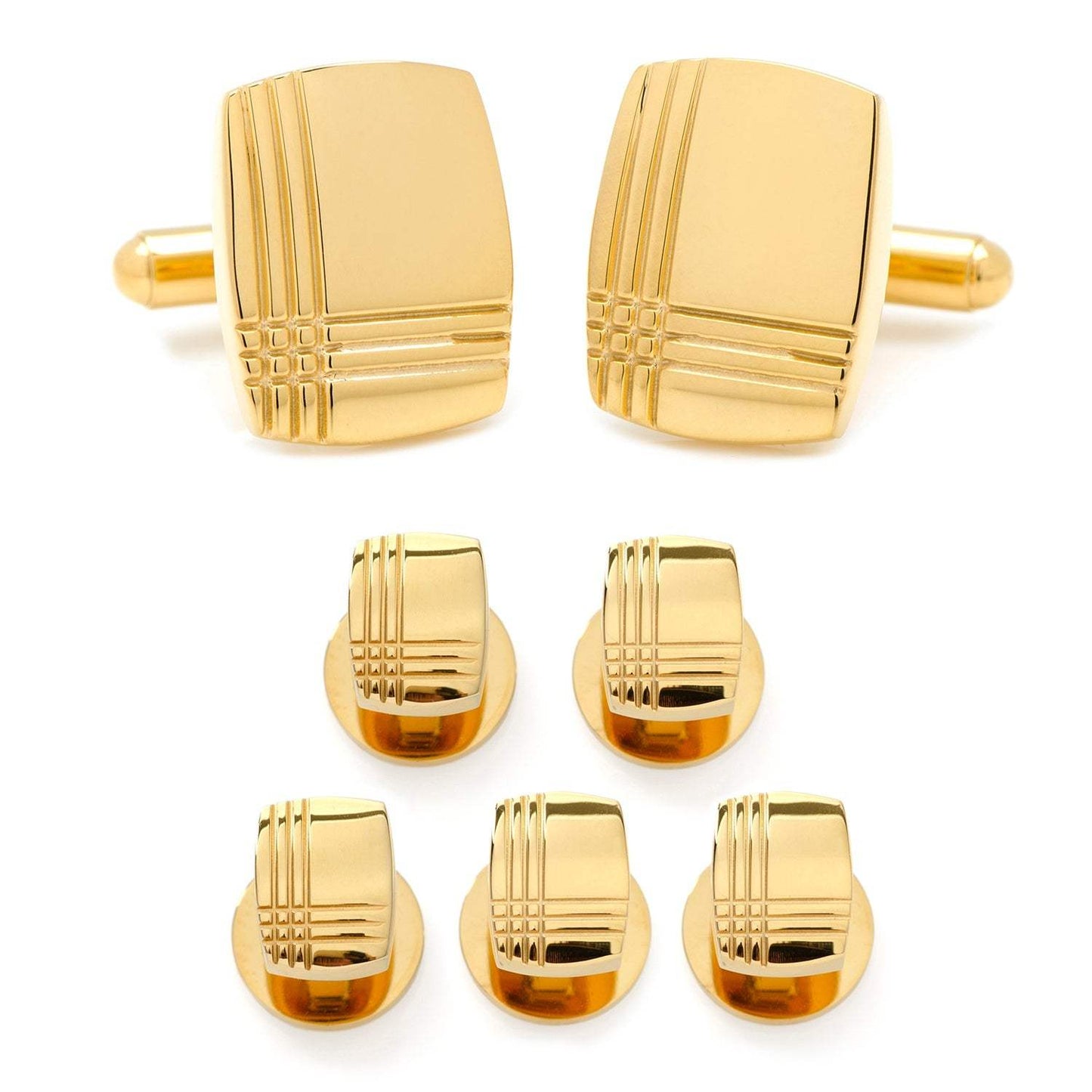 Stainless Steel Gold Tartan 5-Stud Set - Cufflinks.com - Flyclothing LLC