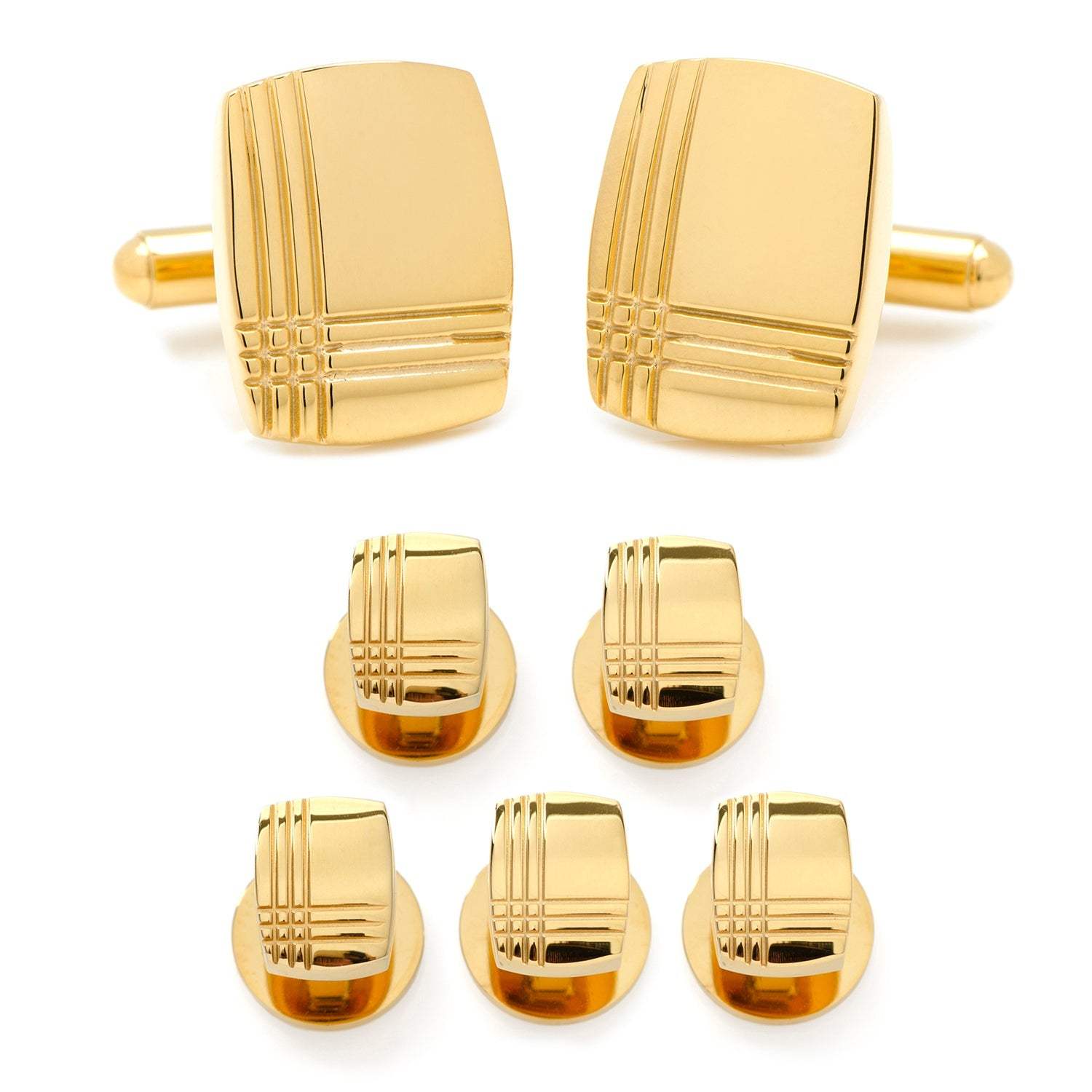 Stainless Steel Gold Tartan 5-Stud Set - Cufflinks.com - Flyclothing LLC