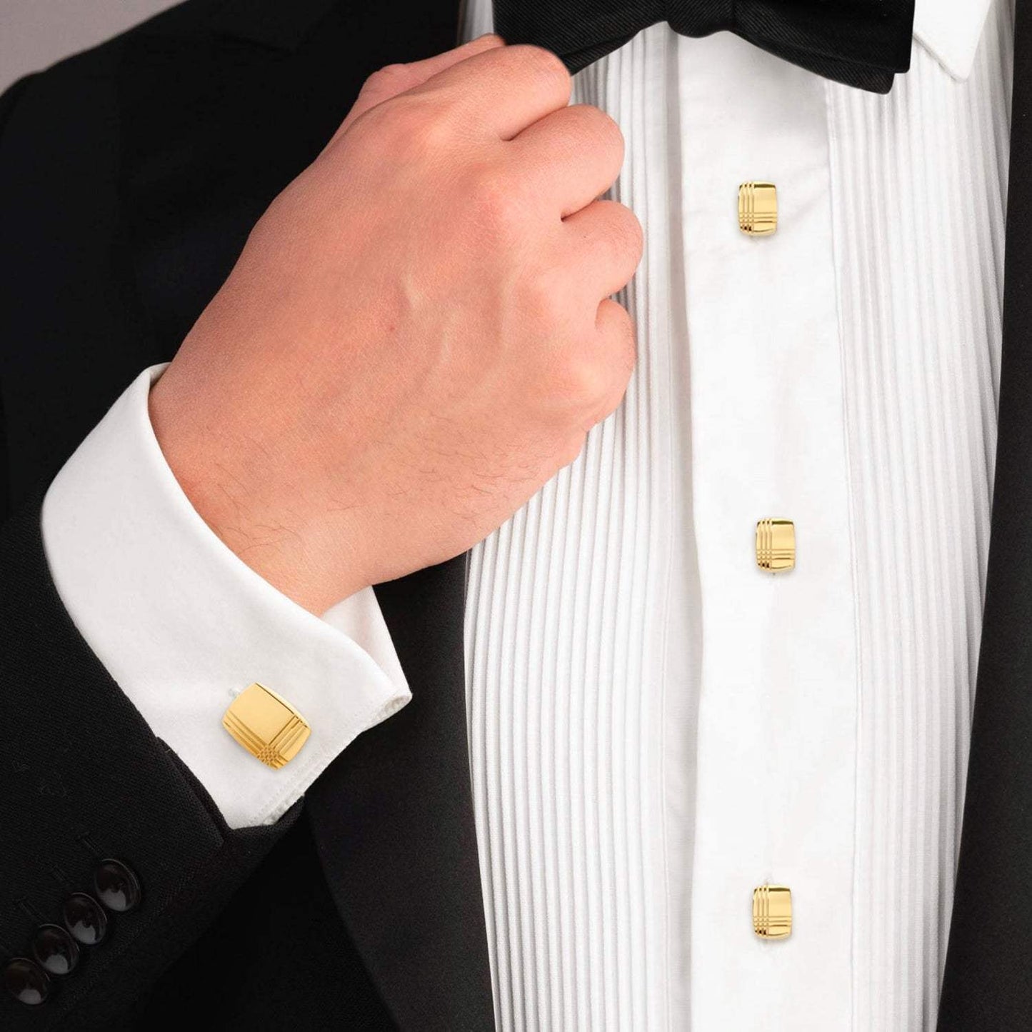 Stainless Steel Gold Tartan Plaid 5-Studs - Cufflinks.com - Flyclothing LLC