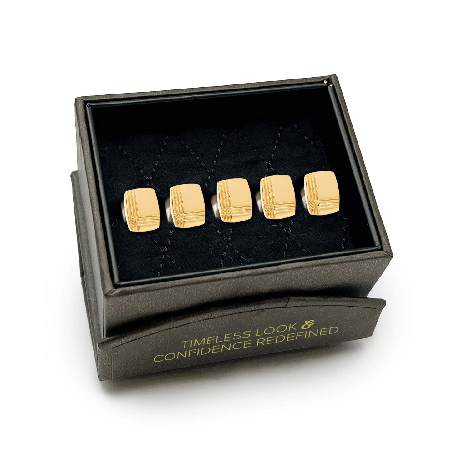 Stainless Steel Gold Tartan Plaid 5-Studs - Cufflinks.com - Flyclothing LLC