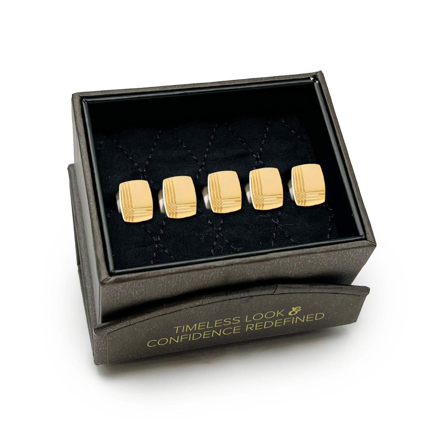 Stainless Steel Gold Tartan Plaid 5-Studs - Cufflinks.com - Flyclothing LLC