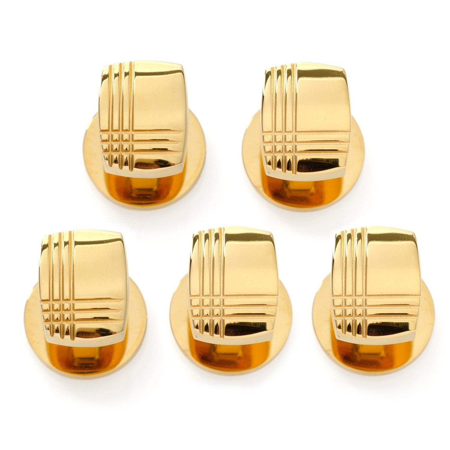 Stainless Steel Gold Tartan Plaid 5-Studs - Cufflinks.com - Flyclothing LLC