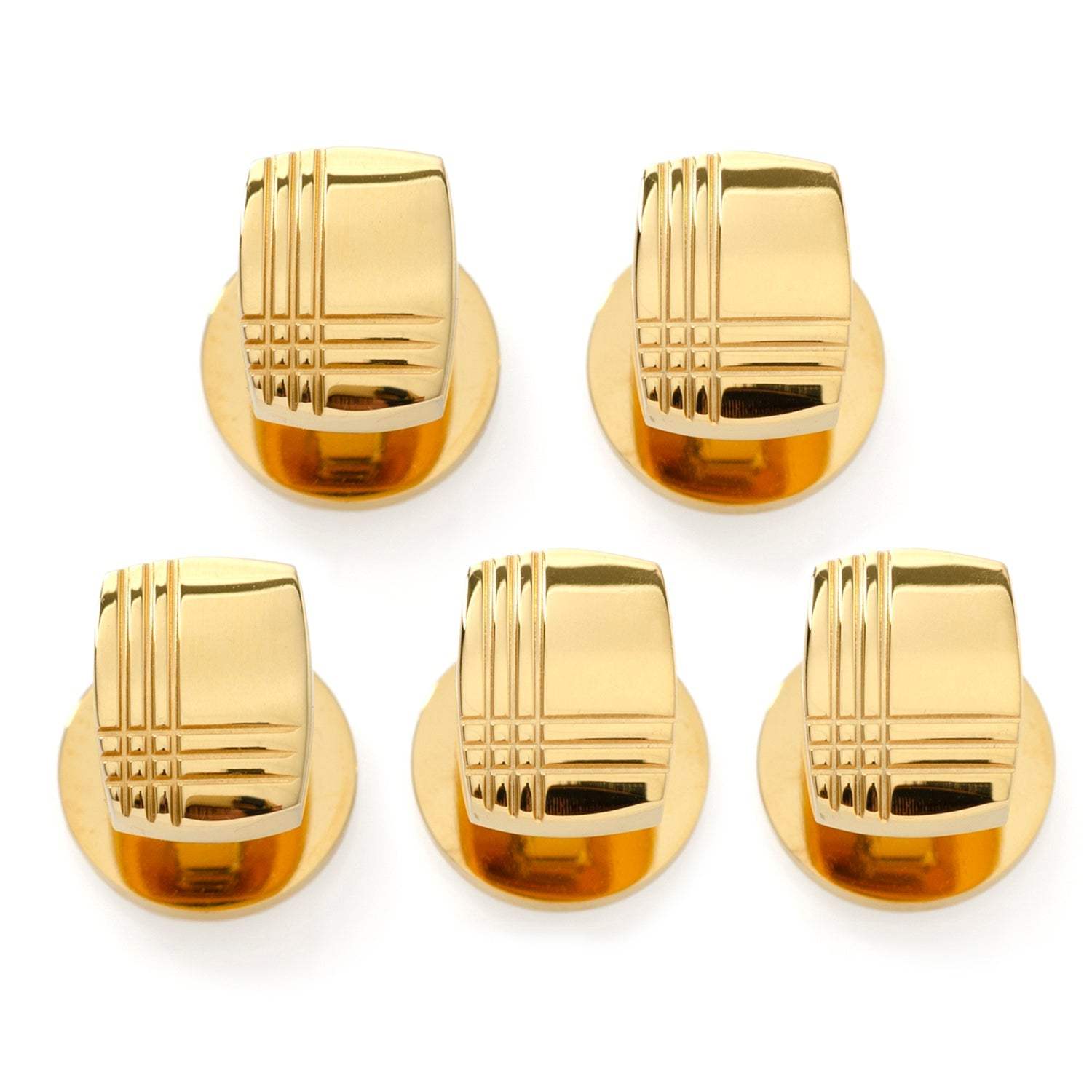 Stainless Steel Gold Tartan Plaid 5-Studs - Cufflinks.com - Flyclothing LLC