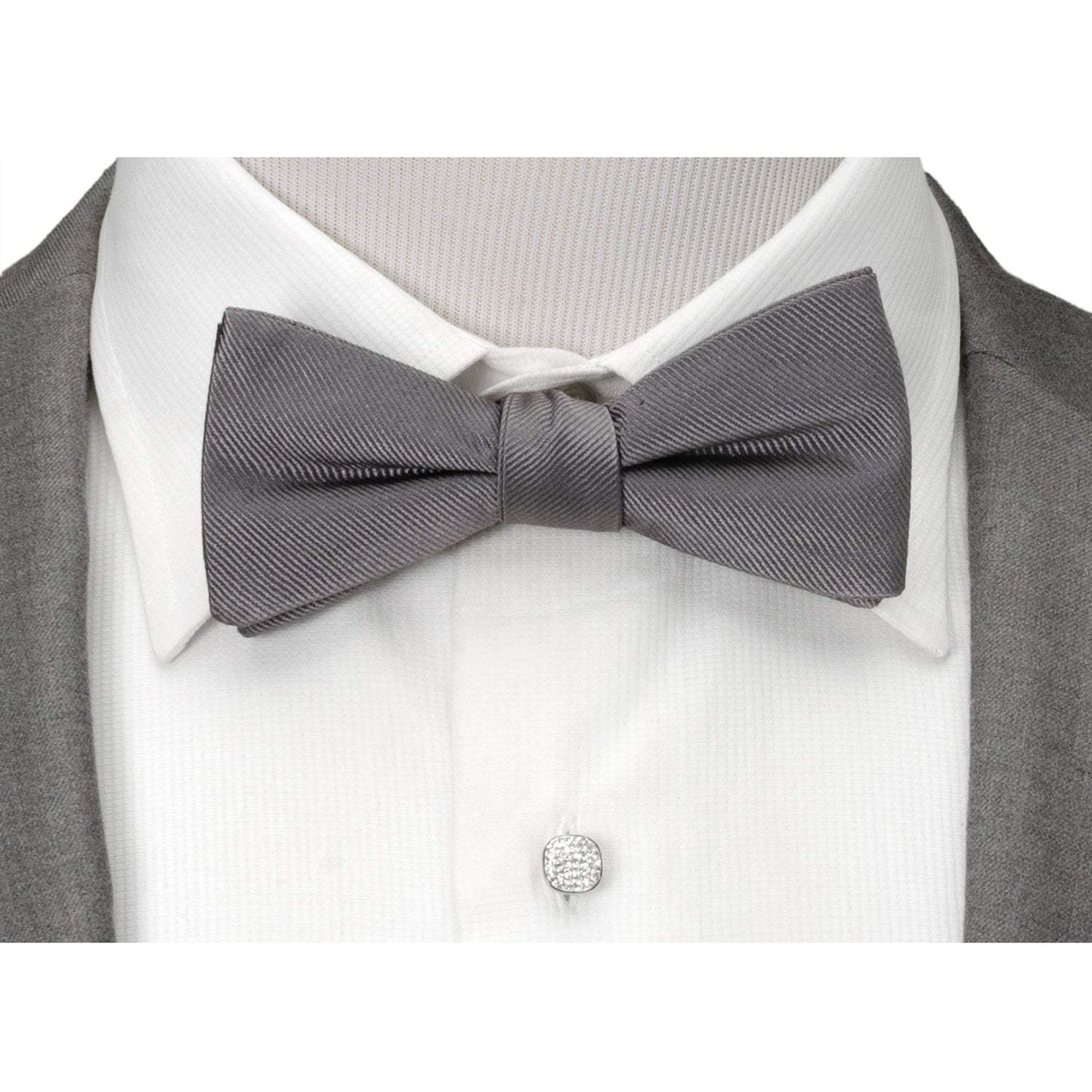 Gray Silk Bow Pre-Tie - Cufflinks.com - Flyclothing LLC
