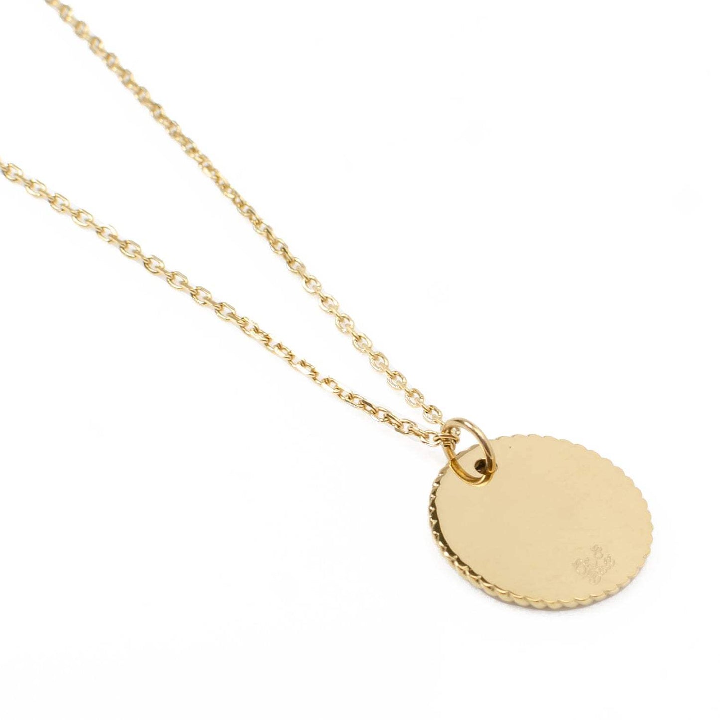 Stainless Steel Gold Engravable Round Rope Edge Pendant Women's Box Chain Necklace - Cufflinks.com - Flyclothing LLC