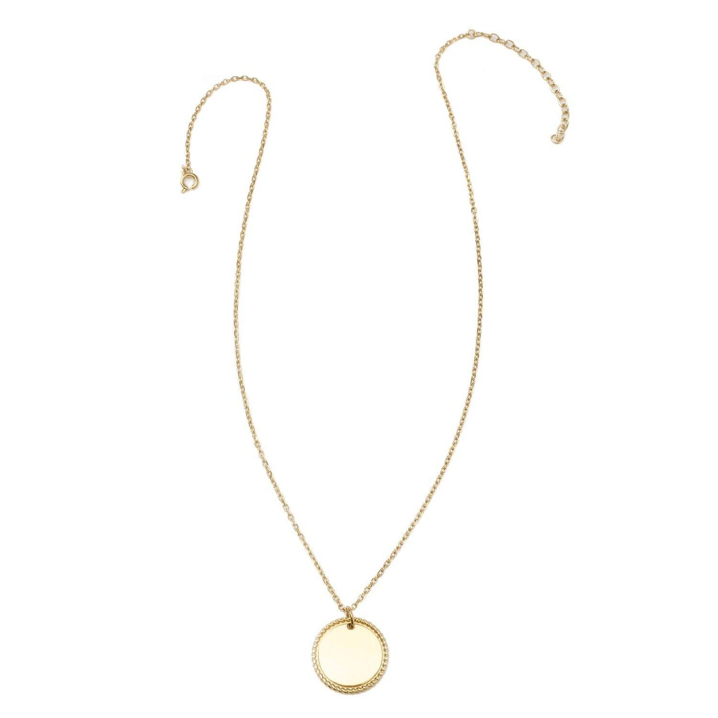 Stainless Steel Gold Engravable Round Rope Edge Pendant Women's Box Chain Necklace - Cufflinks.com - Flyclothing LLC