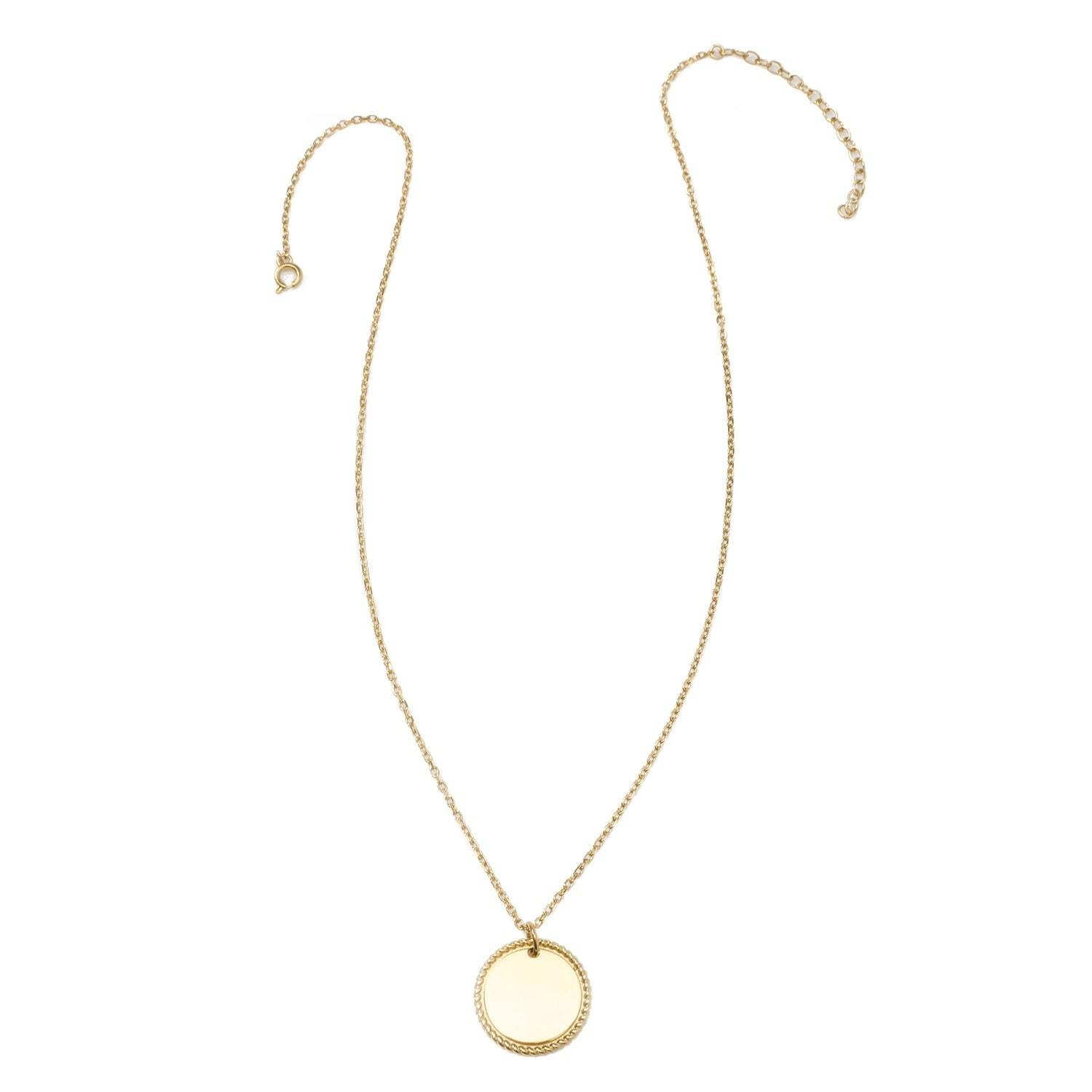 Stainless Steel Gold Engravable Round Rope Edge Pendant Women's Box Chain Necklace - Cufflinks.com - Flyclothing LLC