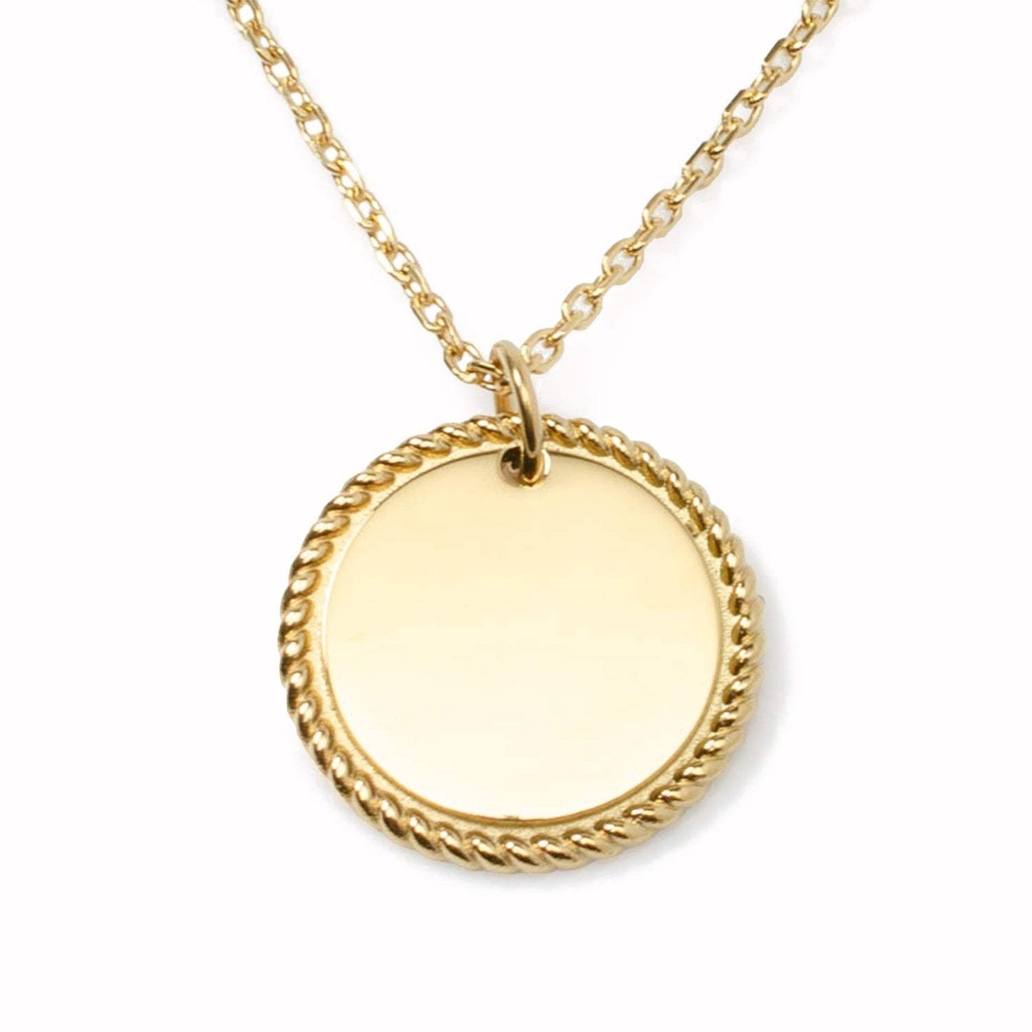 Stainless Steel Gold Engravable Round Rope Edge Pendant Women's Box Chain Necklace - Cufflinks.com - Flyclothing LLC