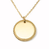Stainless Steel Gold Engravable Round Rope Edge Pendant Women's Box Chain Necklace - Cufflinks.com - Flyclothing LLC