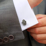 Hamsa Textured Silver Cufflinks - Cufflinks.com - Flyclothing LLC