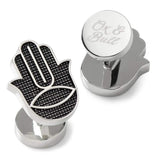 Hamsa Textured Silver Cufflinks - Cufflinks.com - Flyclothing LLC