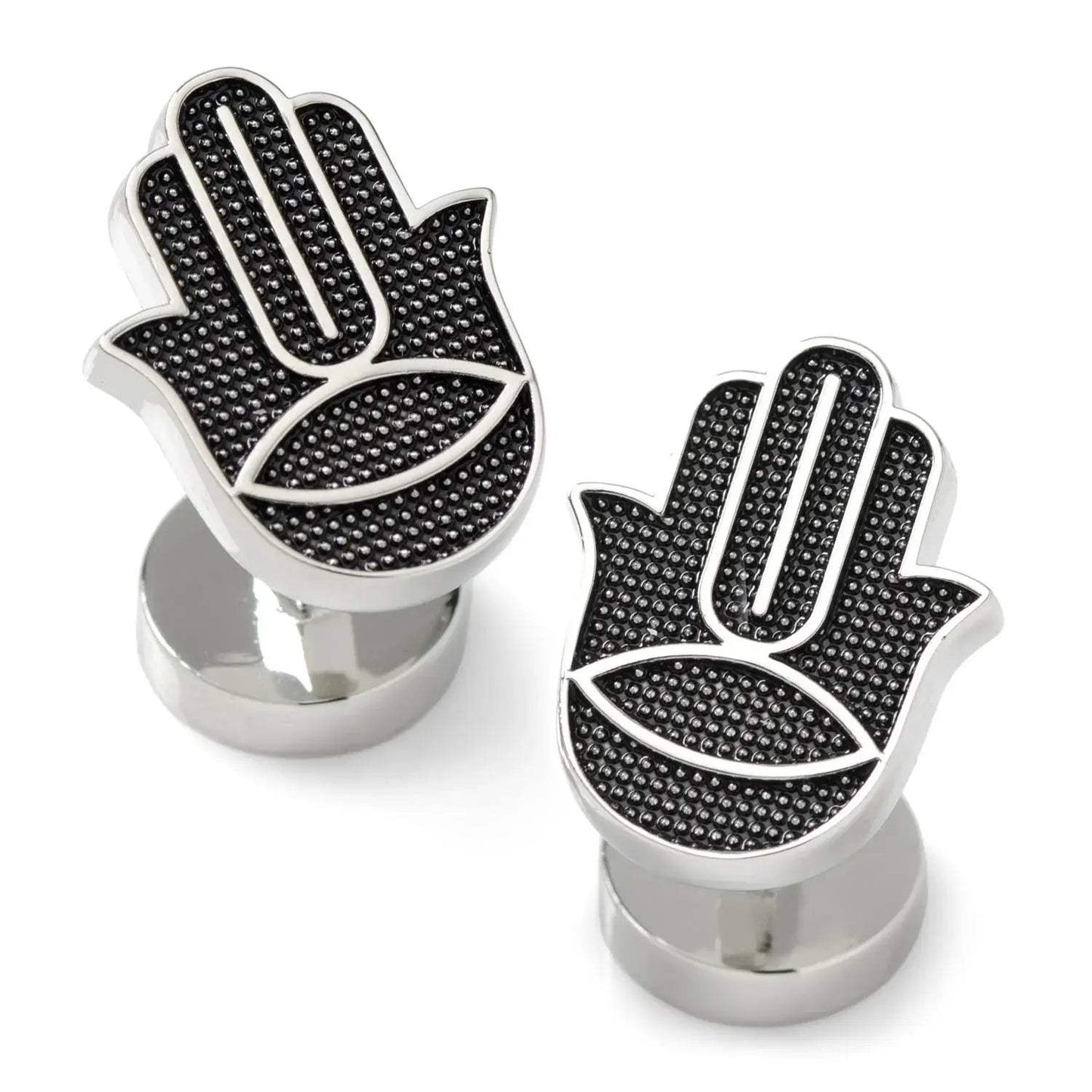Hamsa Textured Silver Cufflinks - Cufflinks.com - Flyclothing LLC