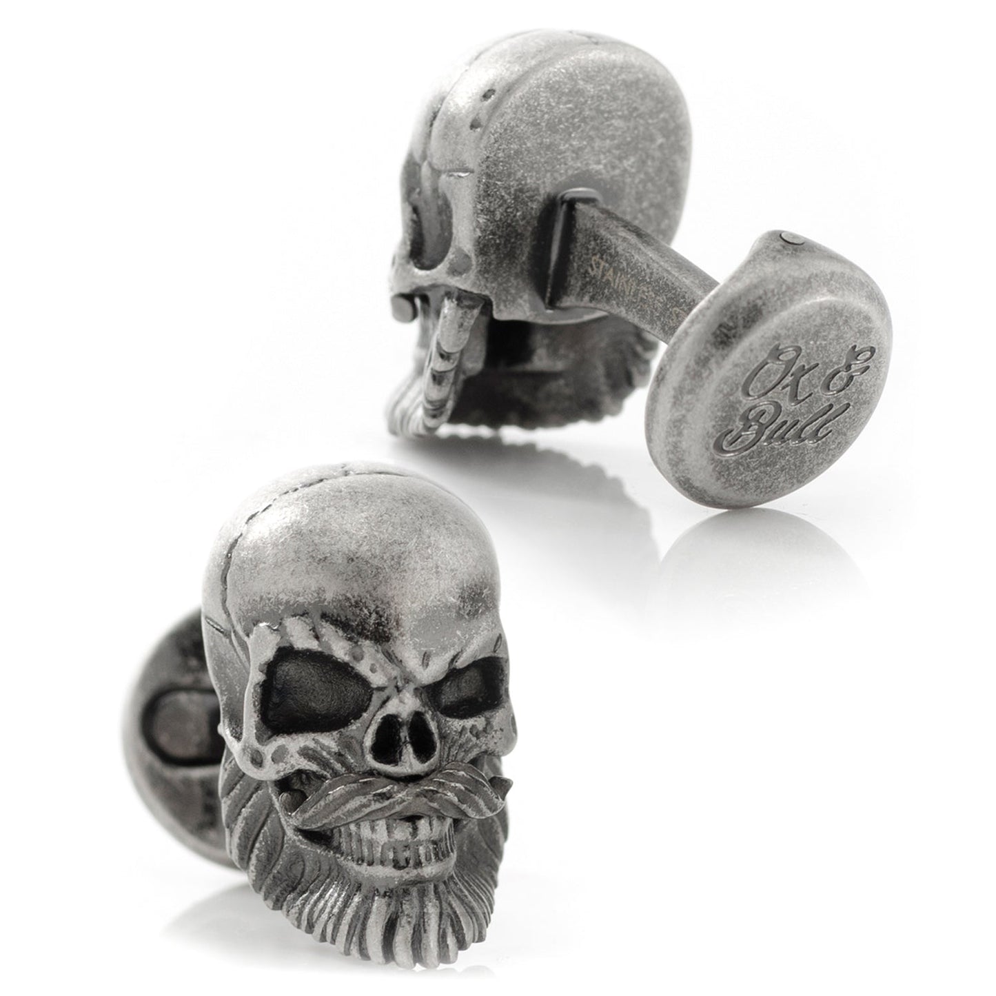 Stainless Steel Mustache Skull Cufflinks - Cufflinks.com - Flyclothing LLC