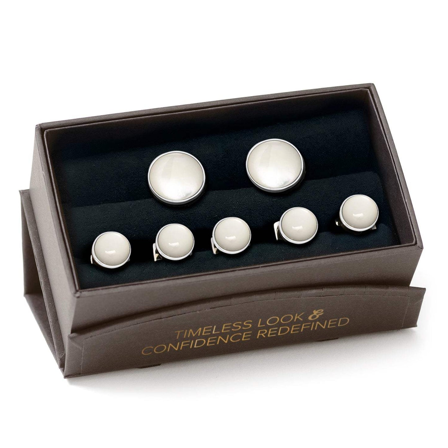 Silver and Mother of Pearl 5-Stud Set - Cufflinks.com - Flyclothing LLC