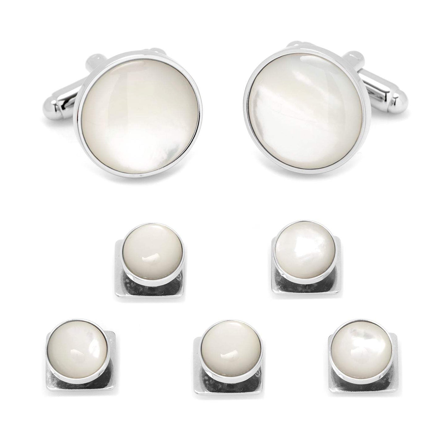 Silver and Mother of Pearl 5-Stud Set - Cufflinks.com - Flyclothing LLC
