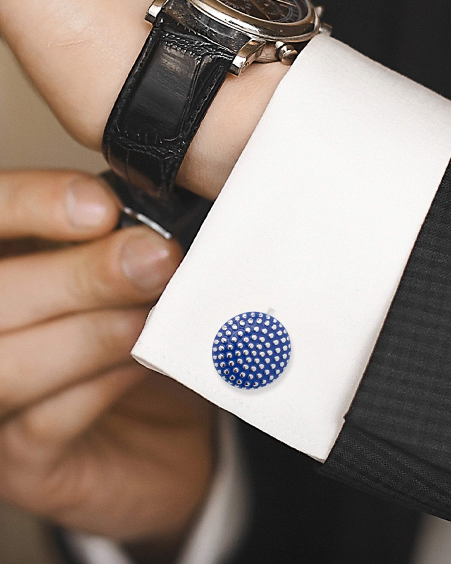 Navy Circle Dot Texture Cufflinks - Cufflinks.com - Flyclothing LLC