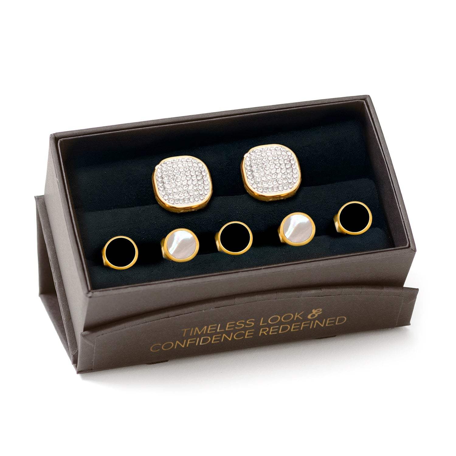 Mixed Gold White Pave Crystal 5-Stud Set - Cufflinks.com - Flyclothing LLC