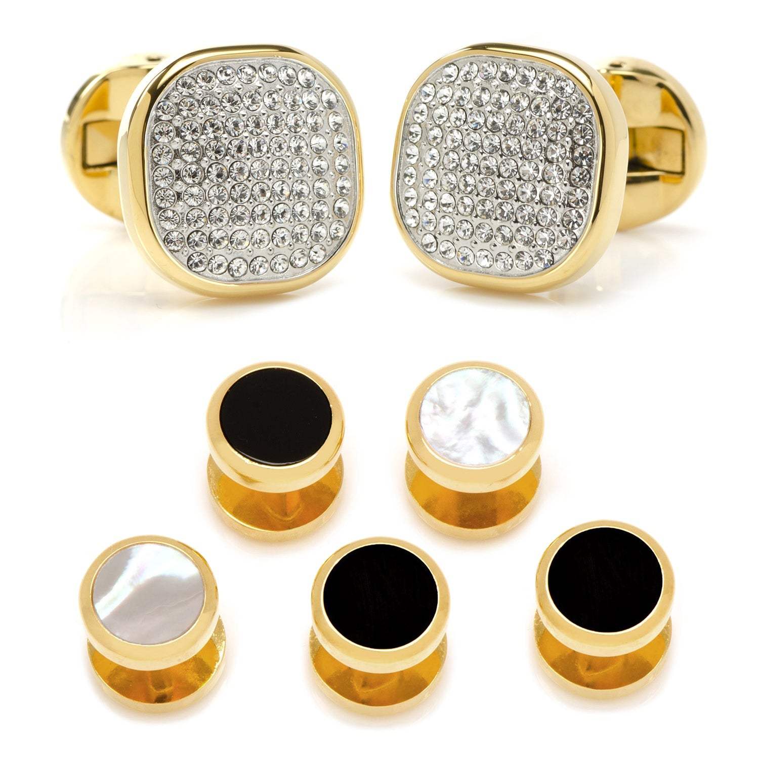 Mixed Gold White Pave Crystal 5-Stud Set - Cufflinks.com - Flyclothing LLC