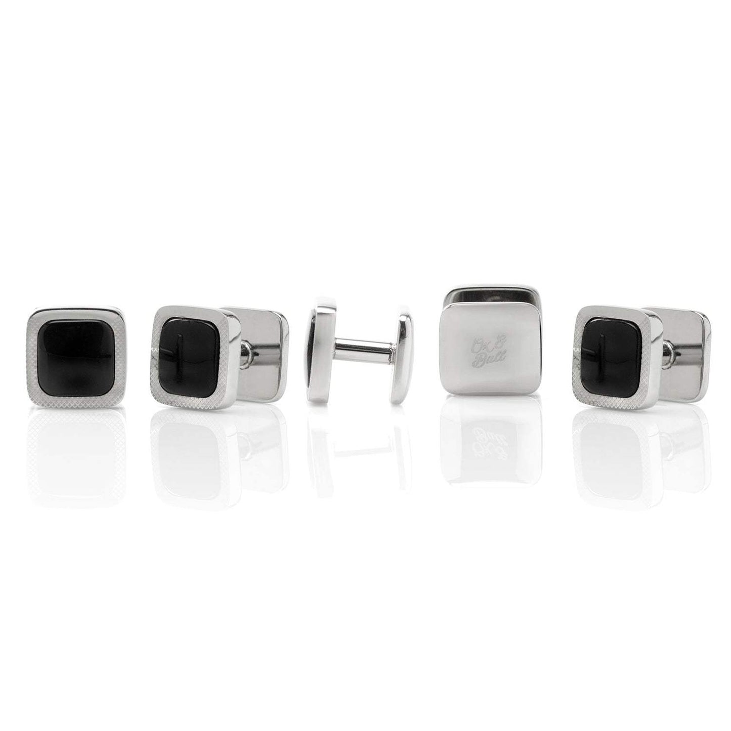 Onyx Cushion Stainless Steel 5-Stud Set - Cufflinks.com - Flyclothing LLC