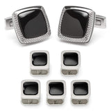 Onyx Cushion Stainless Steel 5-Stud Set - Cufflinks.com - Flyclothing LLC
