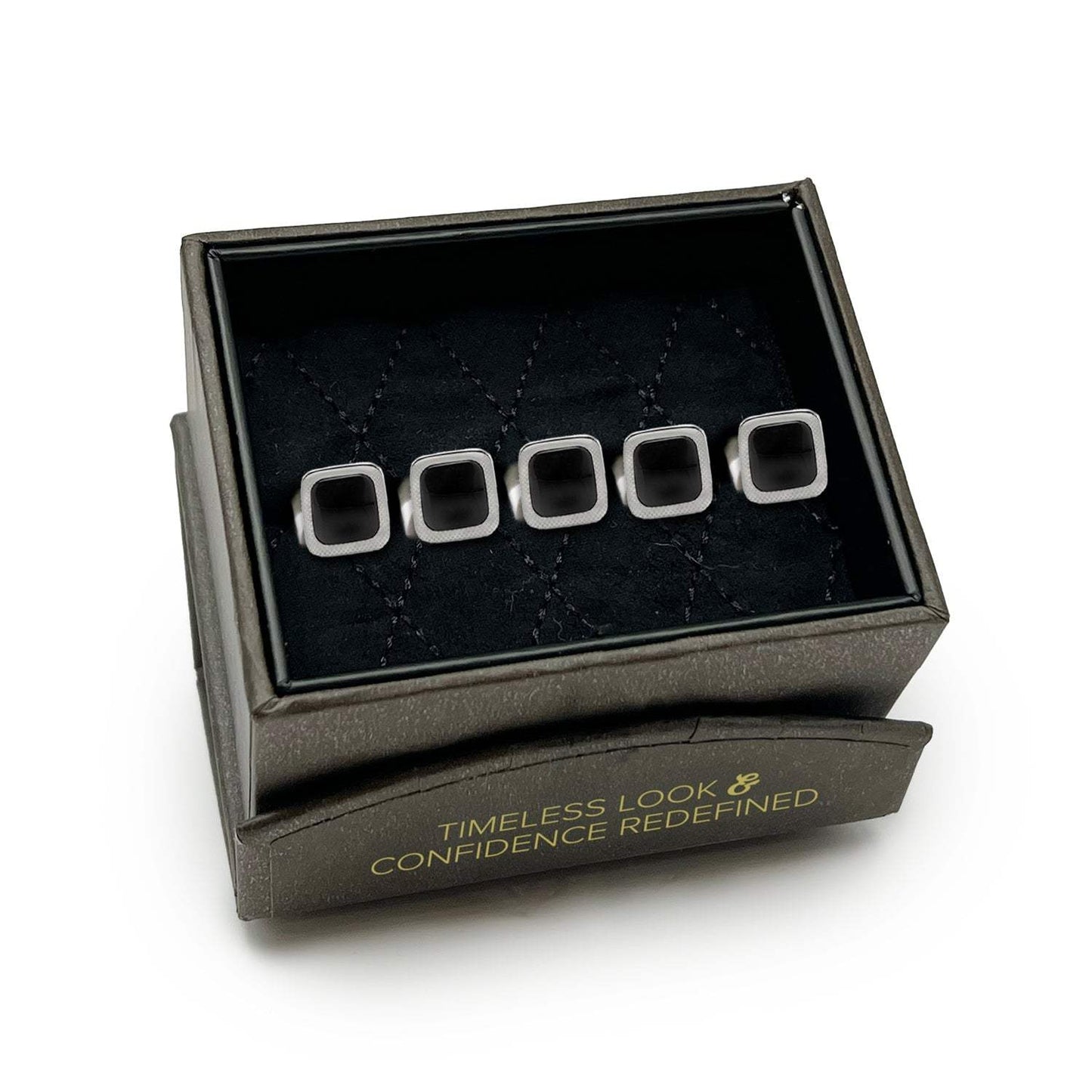 Onyx Cushion Stainless Steel 5-Studs - Cufflinks.com - Flyclothing LLC