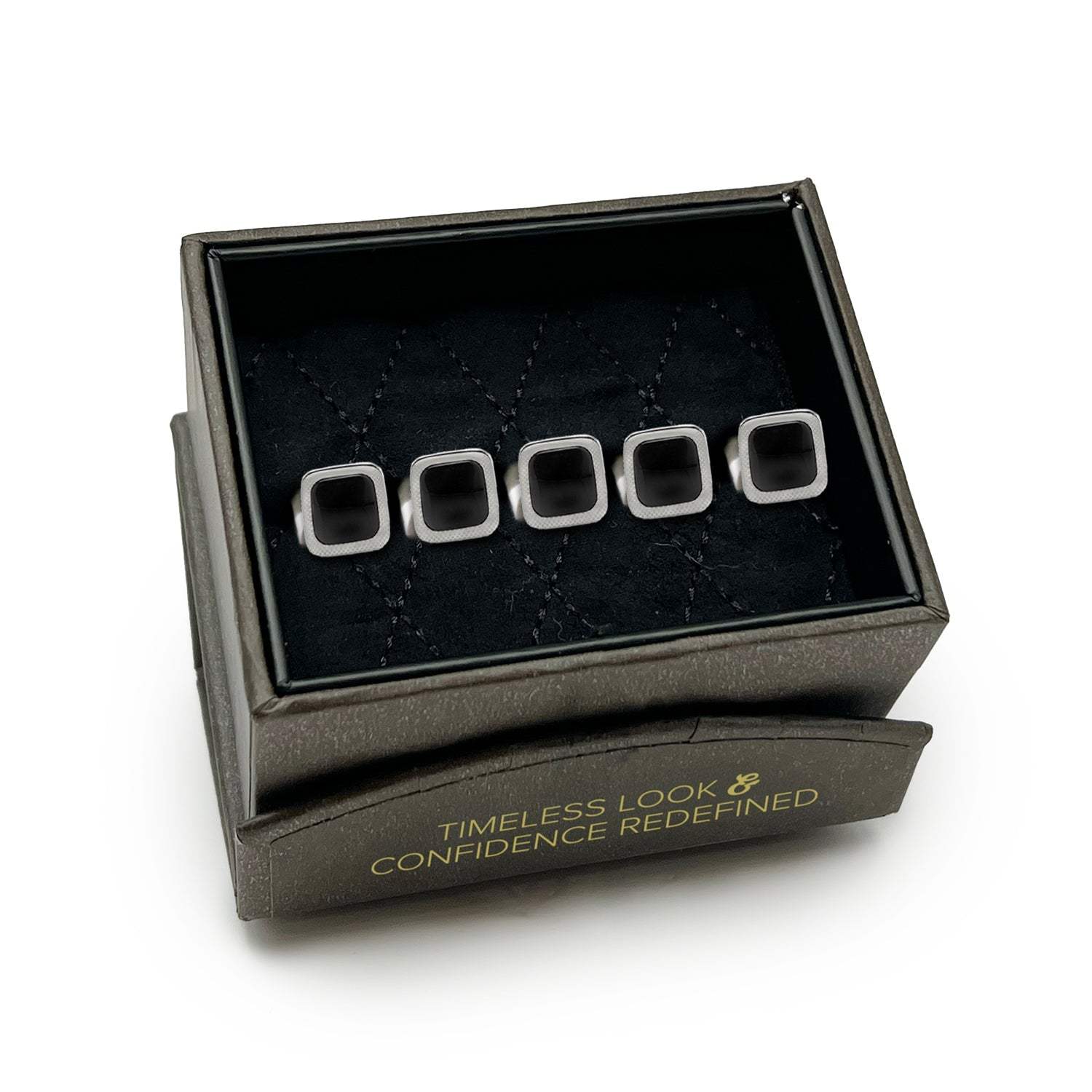 Onyx Cushion Stainless Steel 5-Studs - Cufflinks.com - Flyclothing LLC