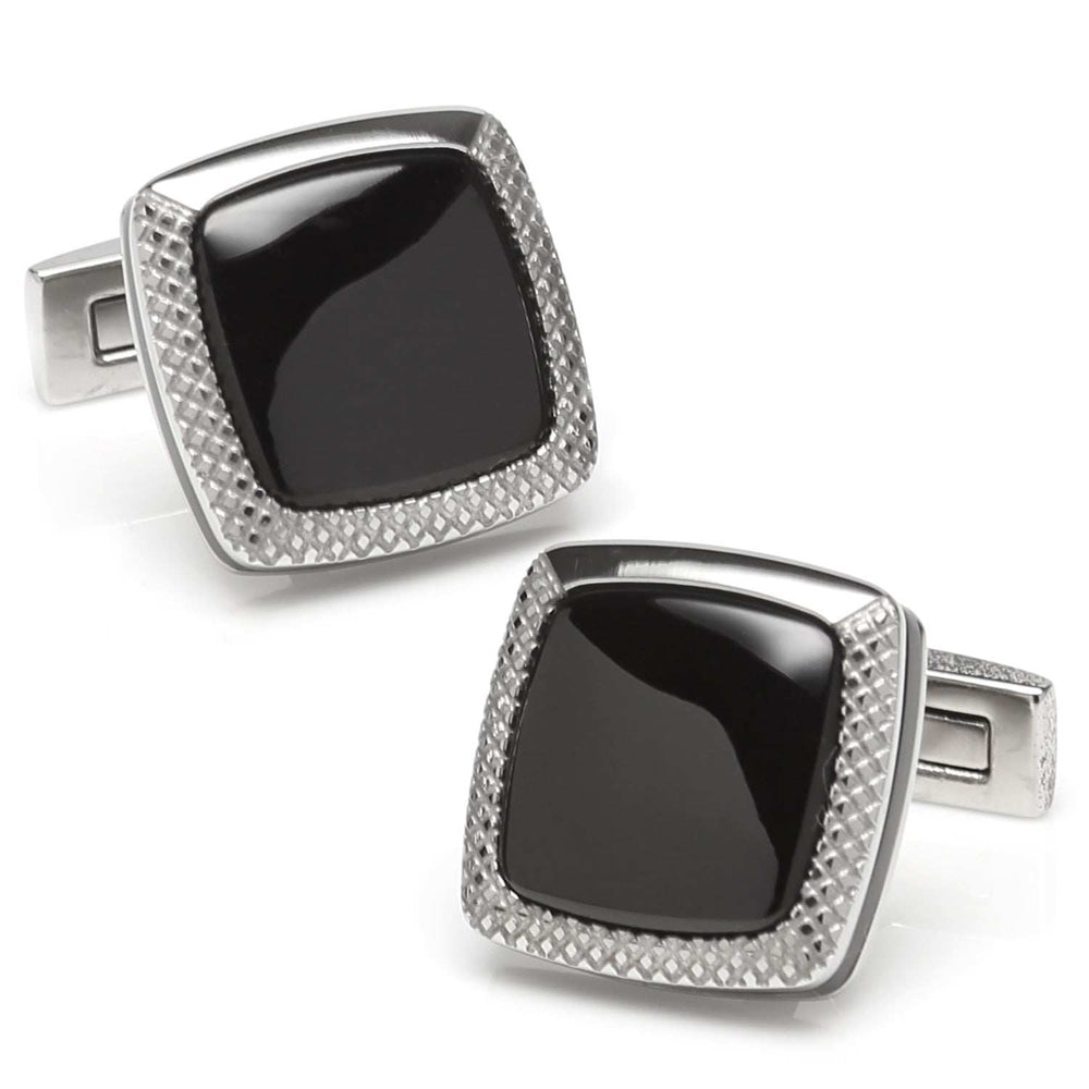 Onyx Cushion Stainless Steel Cufflinks - Cufflinks.com - Flyclothing LLC